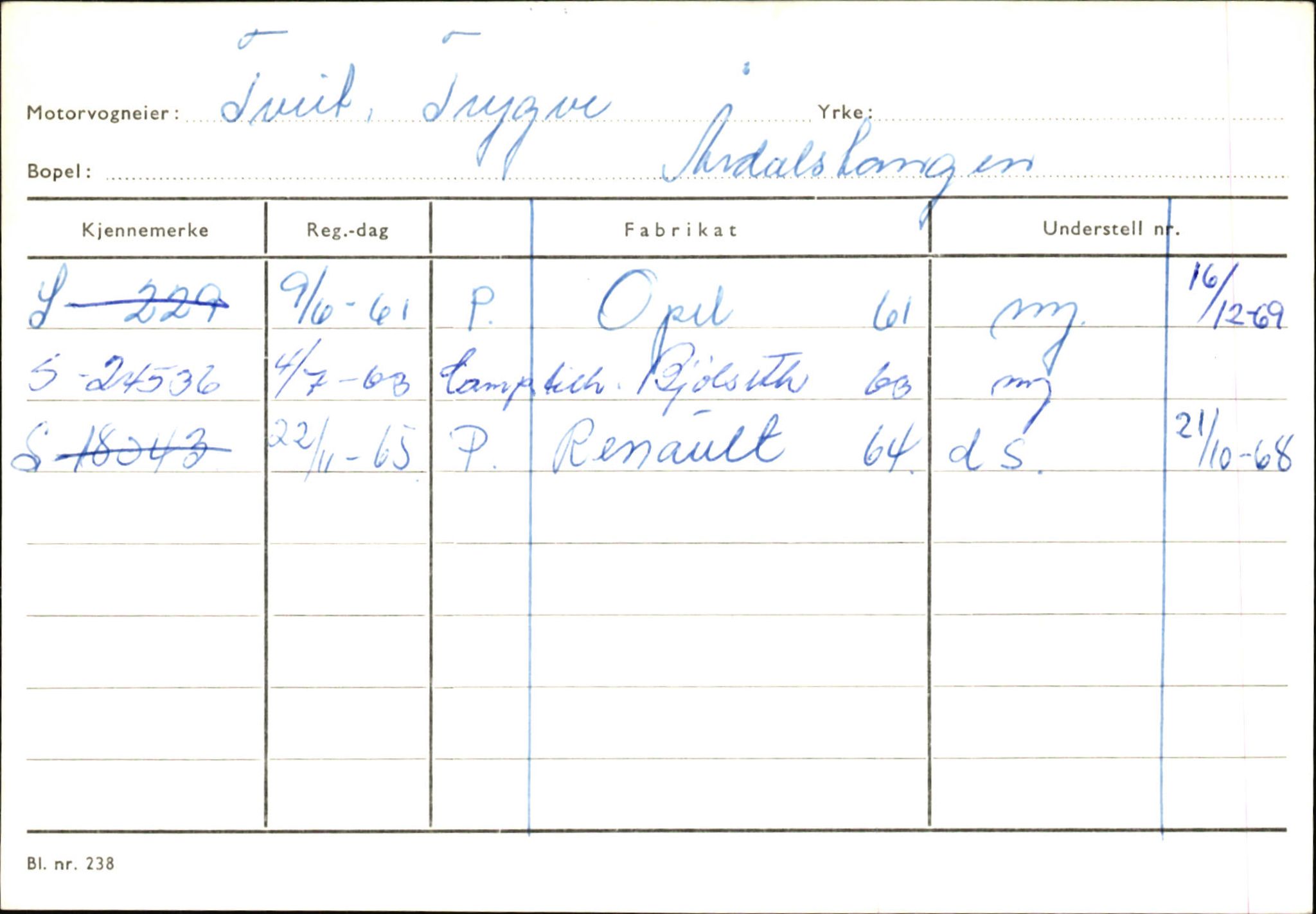 Statens vegvesen, Sogn og Fjordane vegkontor, SAB/A-5301/4/F/L0146: Registerkort Årdal R-Å samt diverse kort, 1945-1975, p. 999