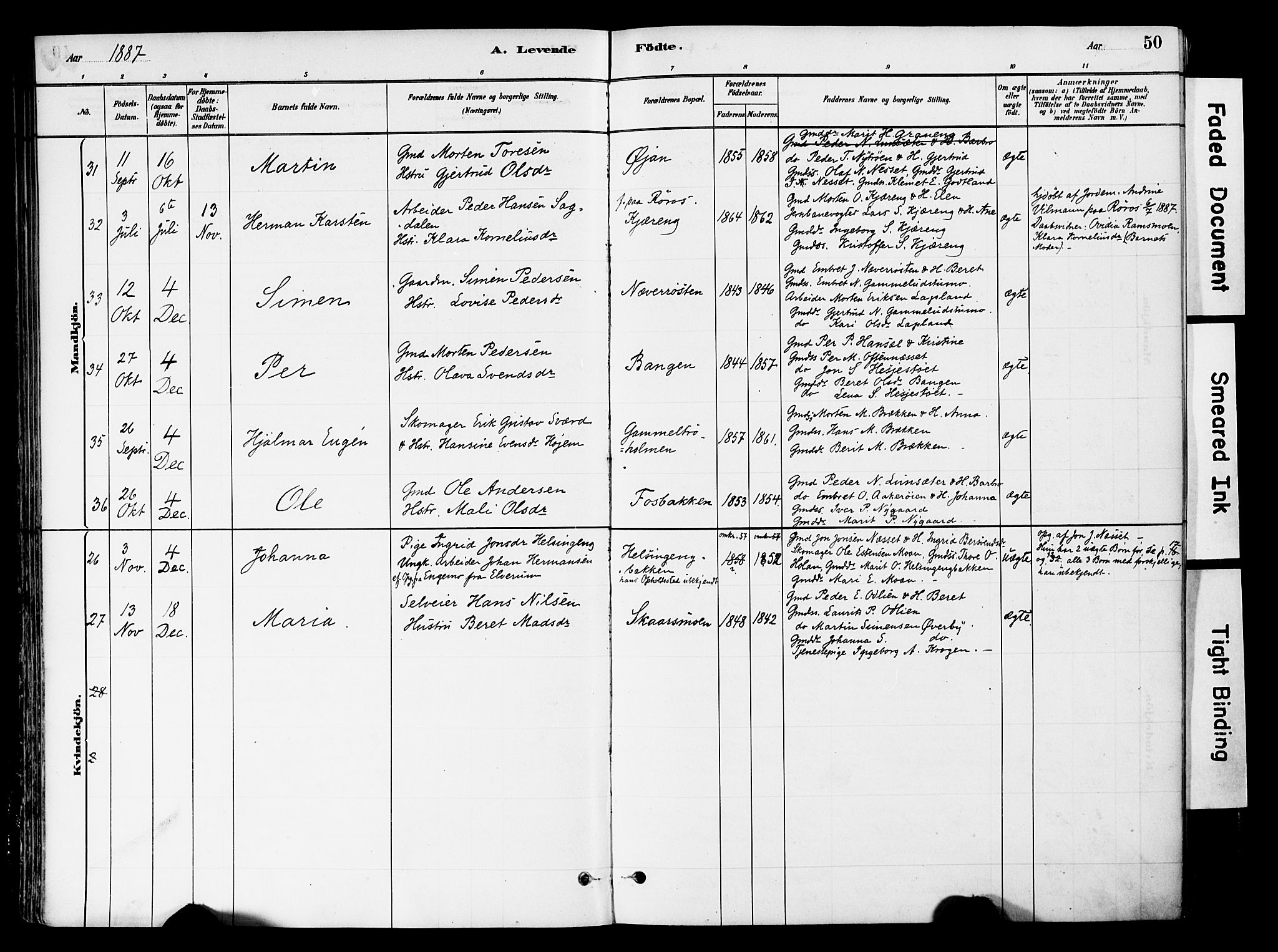 Tynset prestekontor, SAH/PREST-058/H/Ha/Haa/L0022: Parish register (official) no. 22, 1880-1899, p. 50