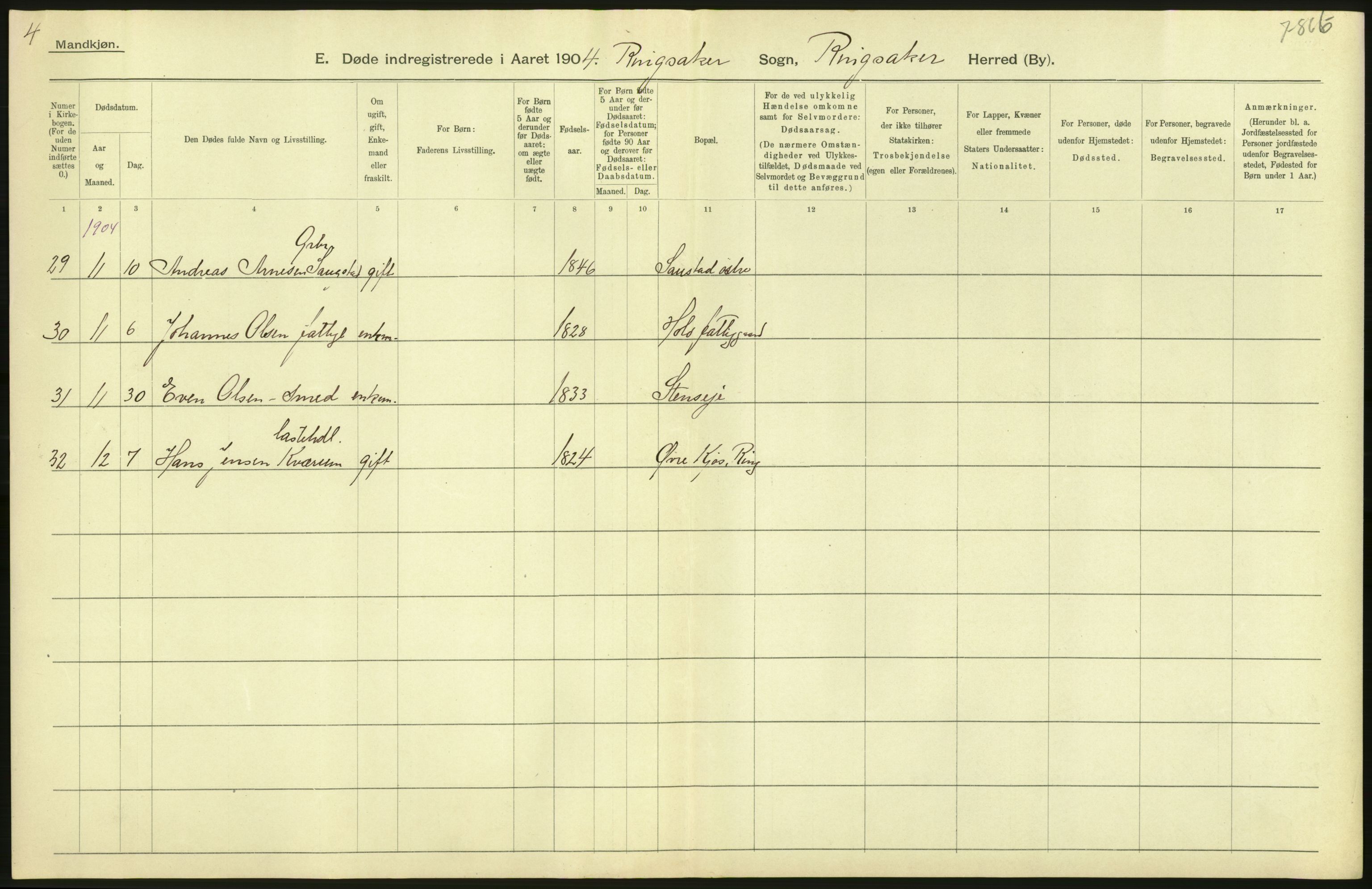 Statistisk sentralbyrå, Sosiodemografiske emner, Befolkning, AV/RA-S-2228/D/Df/Dfa/Dfab/L0005: Hedemarkens amt: Fødte, gifte, døde, 1904, p. 654