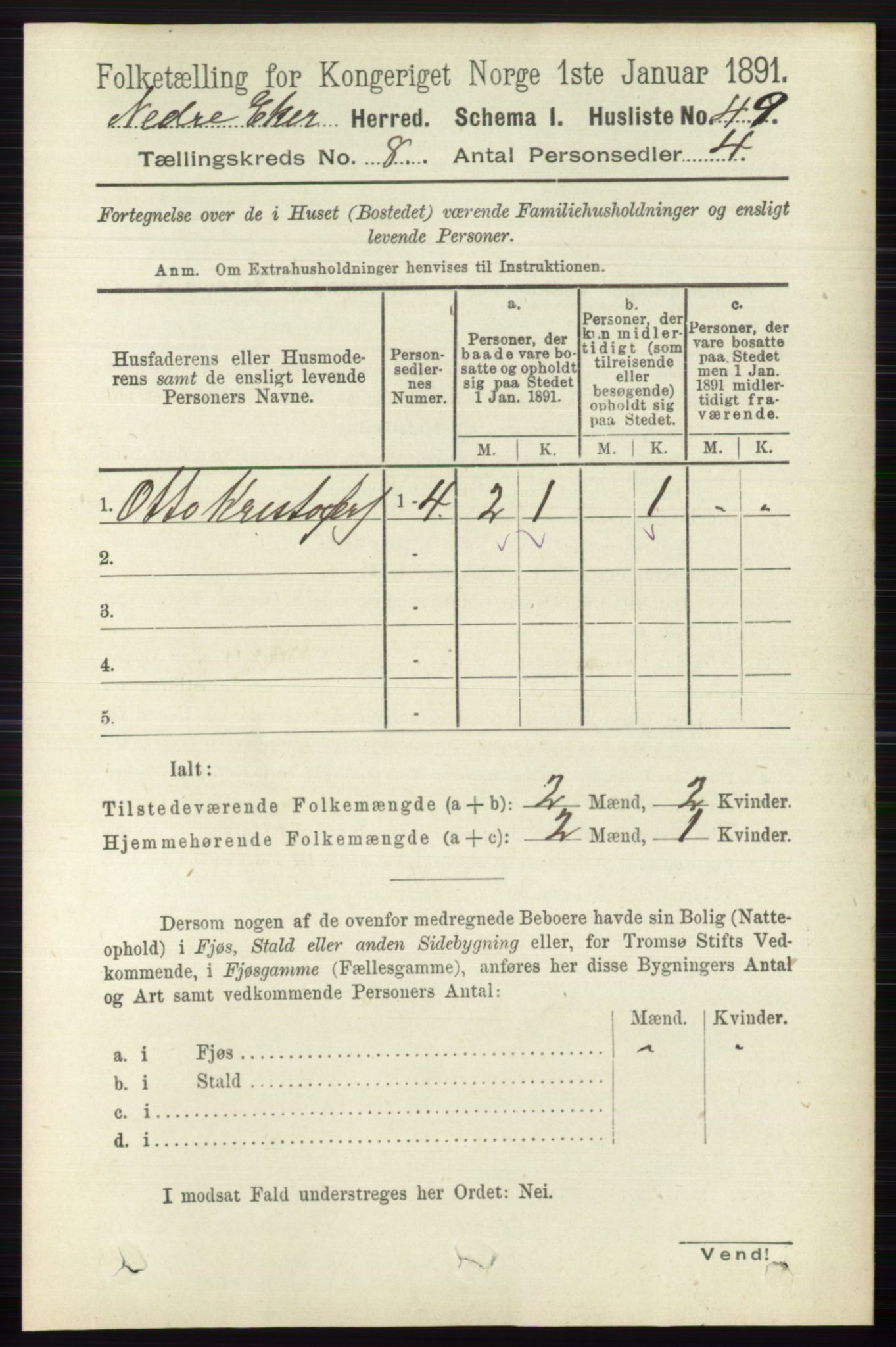 RA, 1891 census for 0625 Nedre Eiker, 1891, p. 3945