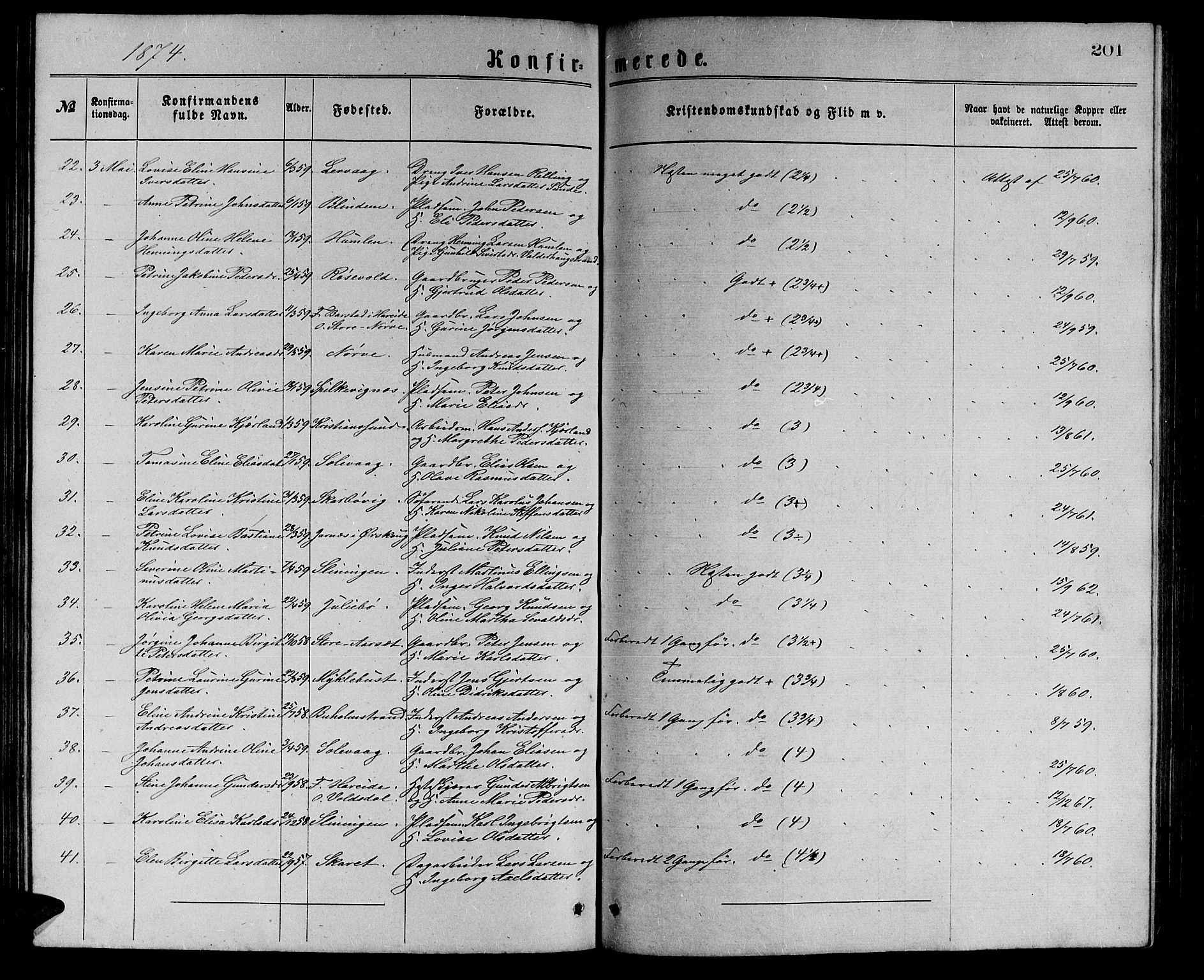 Ministerialprotokoller, klokkerbøker og fødselsregistre - Møre og Romsdal, AV/SAT-A-1454/528/L0429: Parish register (copy) no. 528C10, 1872-1886, p. 201