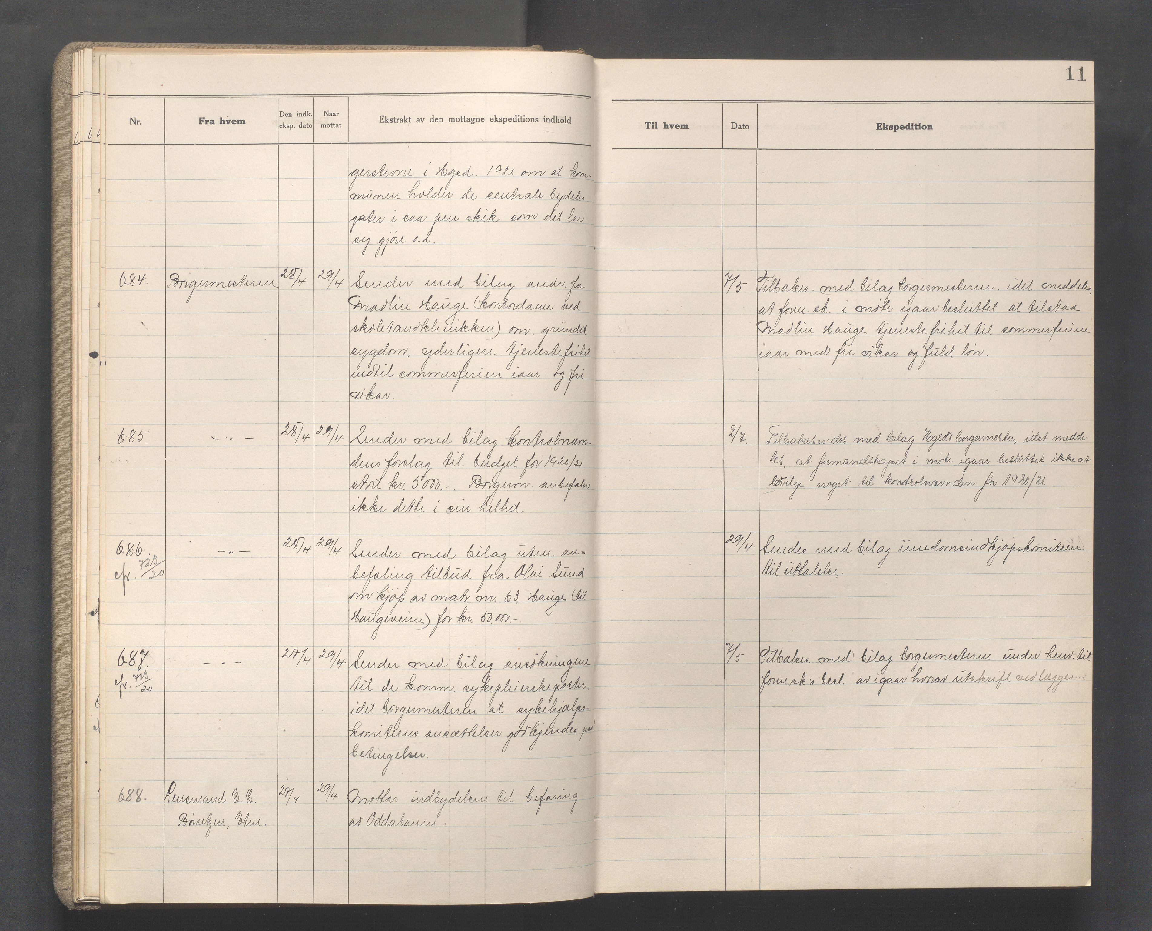 Haugesund kommune - Formannskapet, IKAR/X-0001/C/L0010: Journal, 1920-1921, p. 11