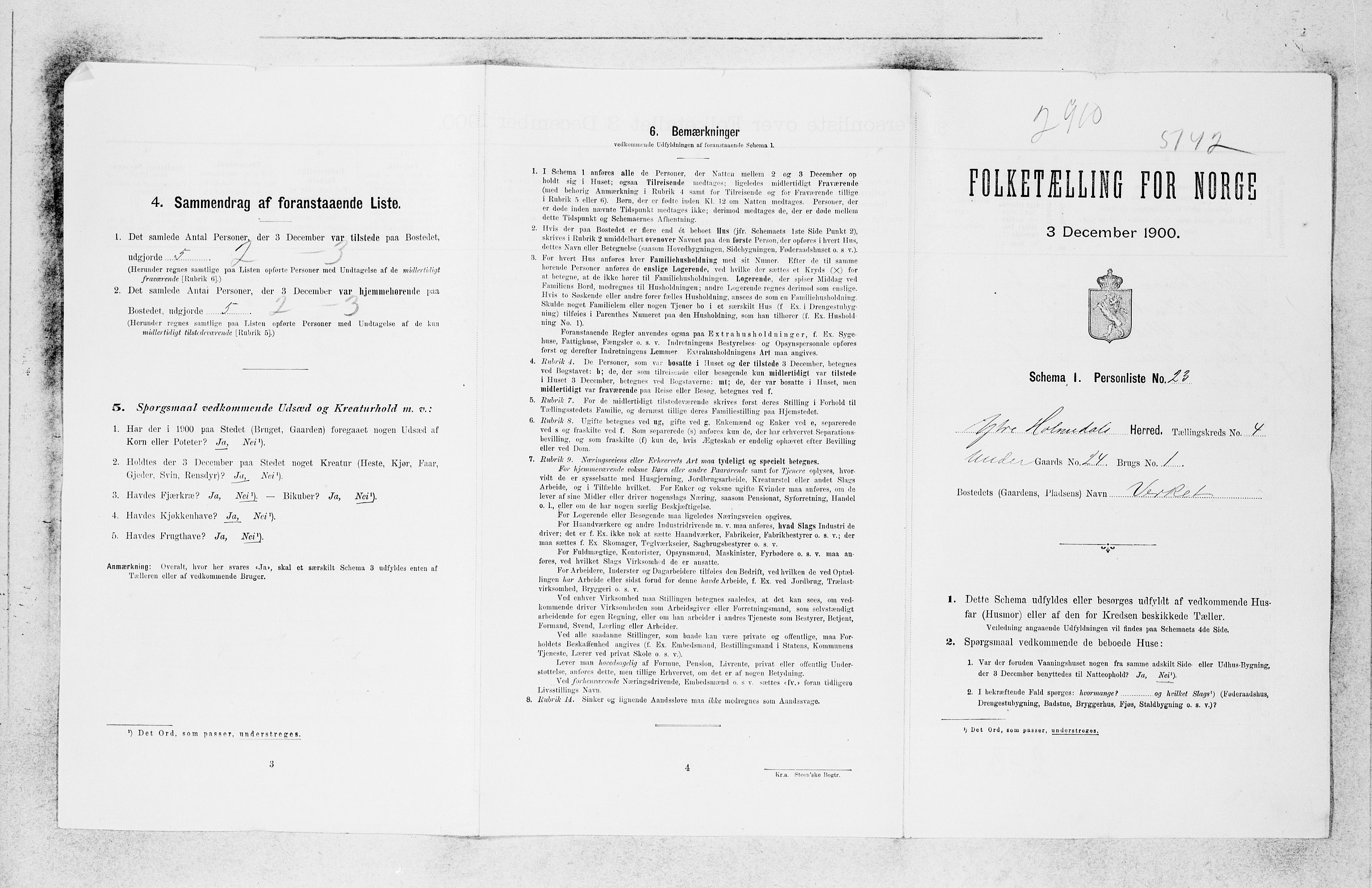 SAB, 1900 census for Ytre Holmedal, 1900, p. 56