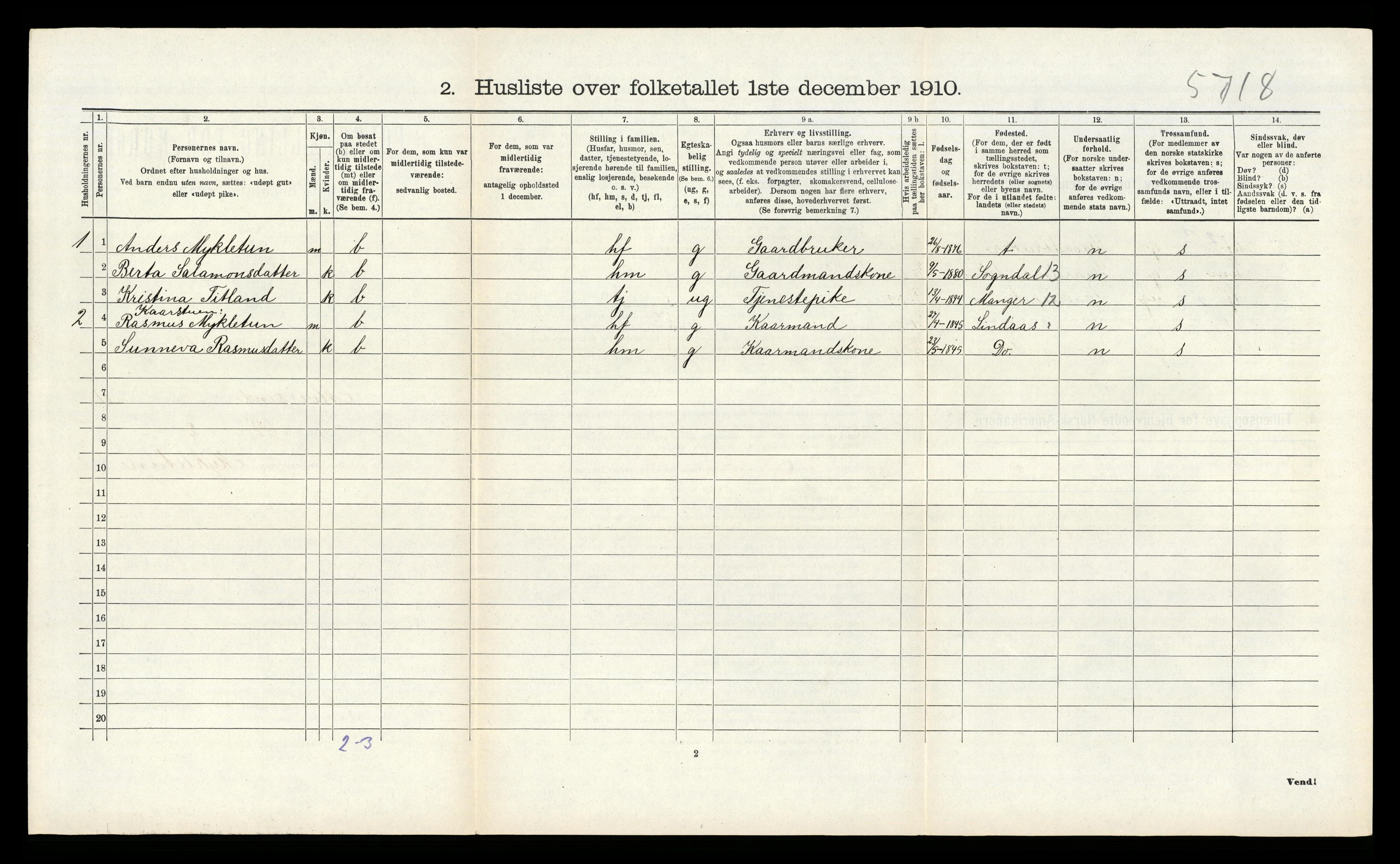 RA, 1910 census for Alversund, 1910, p. 851