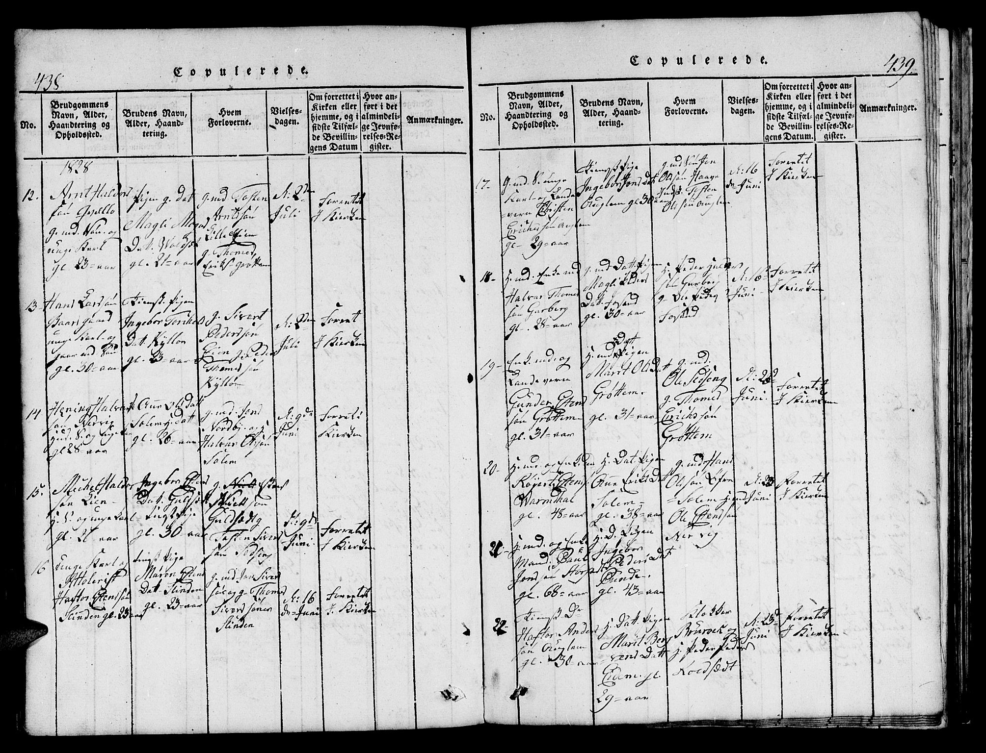 Ministerialprotokoller, klokkerbøker og fødselsregistre - Sør-Trøndelag, AV/SAT-A-1456/695/L1152: Parish register (copy) no. 695C03, 1816-1831, p. 438-439
