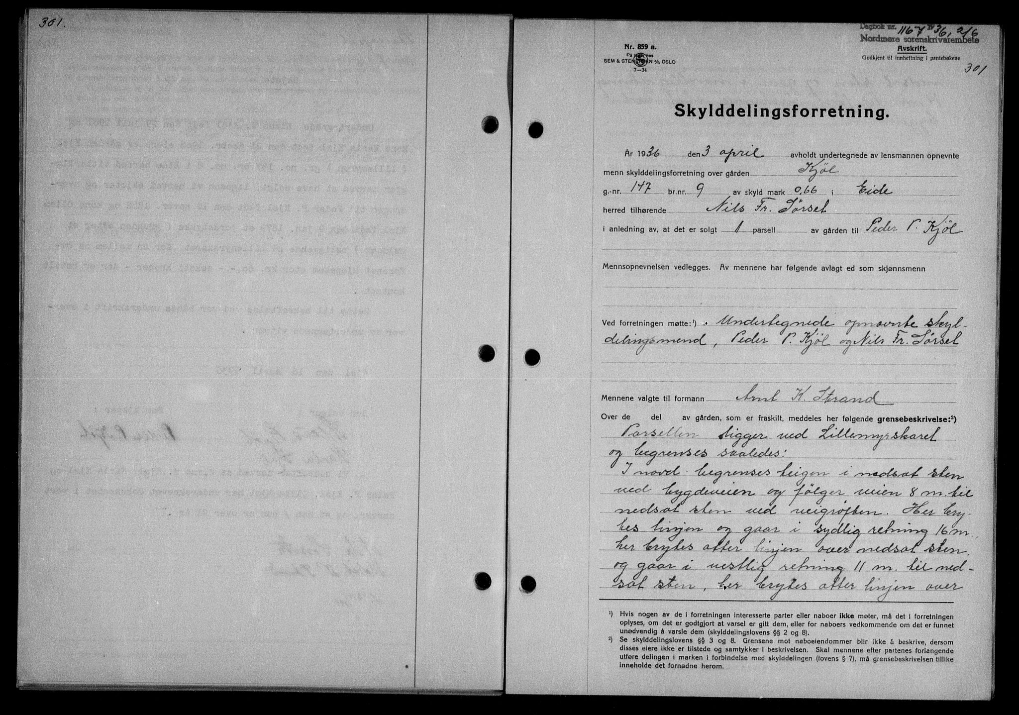 Nordmøre sorenskriveri, AV/SAT-A-4132/1/2/2Ca/L0088: Mortgage book no. 78, 1936-1936, Diary no: : 1167/1936