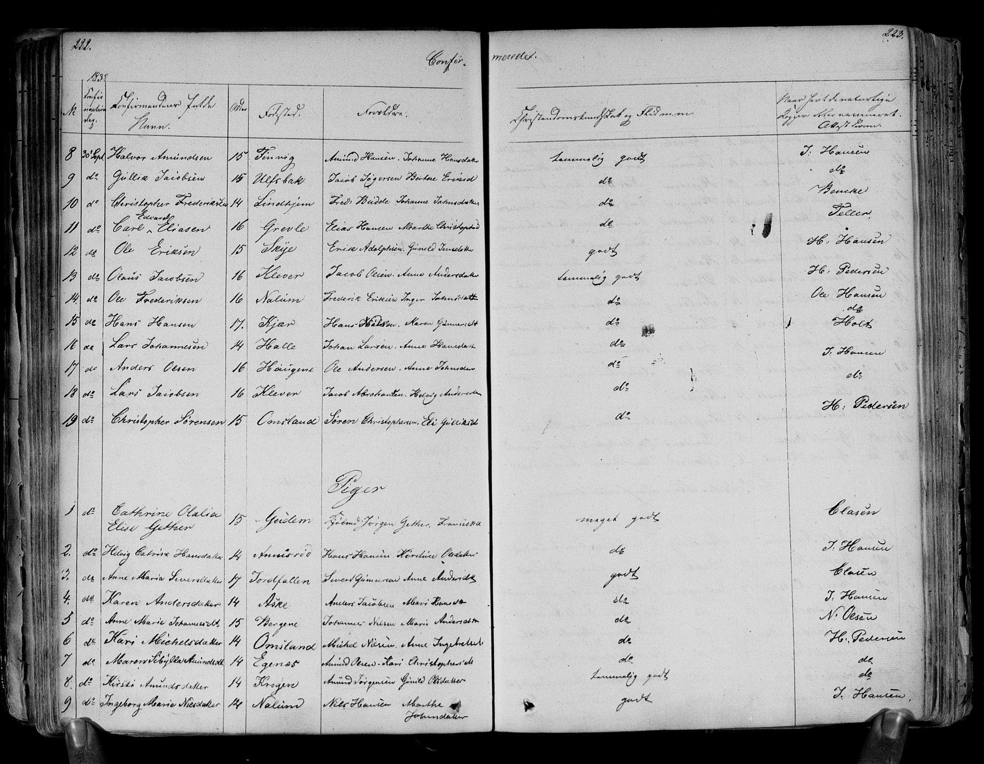 Brunlanes kirkebøker, AV/SAKO-A-342/F/Fa/L0003: Parish register (official) no. I 3, 1834-1845, p. 222-223