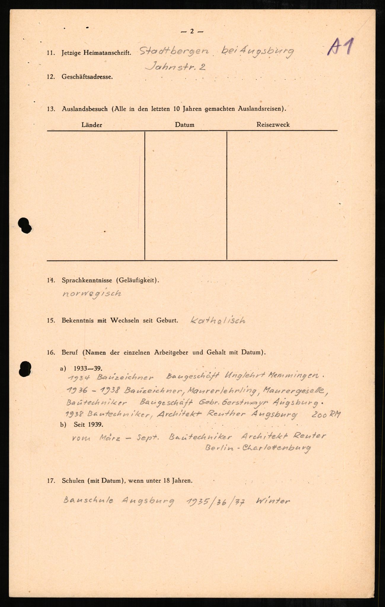 Forsvaret, Forsvarets overkommando II, AV/RA-RAFA-3915/D/Db/L0001: CI Questionaires. Tyske okkupasjonsstyrker i Norge. Tyskere., 1945-1946, p. 418