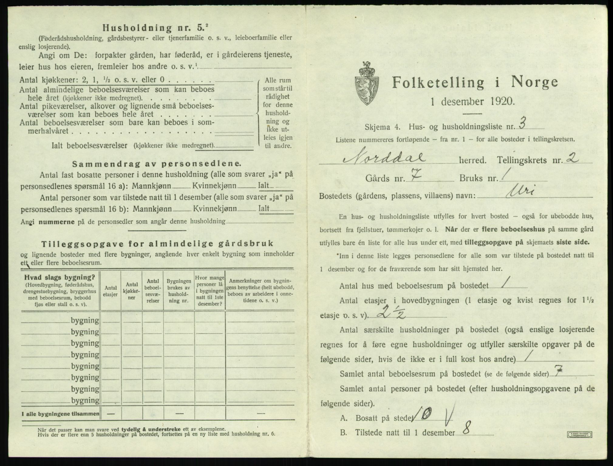 SAT, 1920 census for Norddal, 1920, p. 153