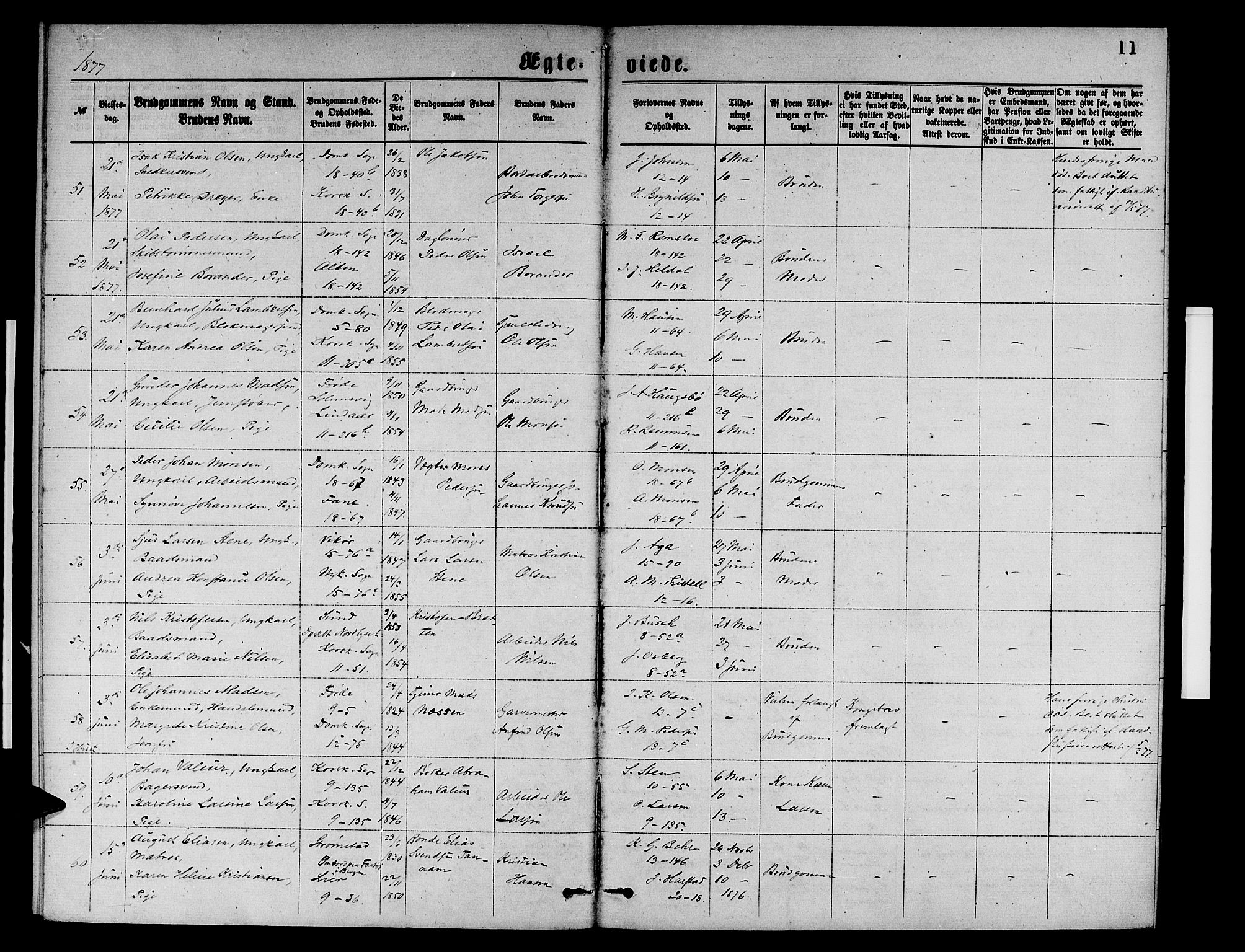 Domkirken sokneprestembete, AV/SAB-A-74801/H/Hab/L0031: Parish register (copy) no. D 3, 1877-1880, p. 11