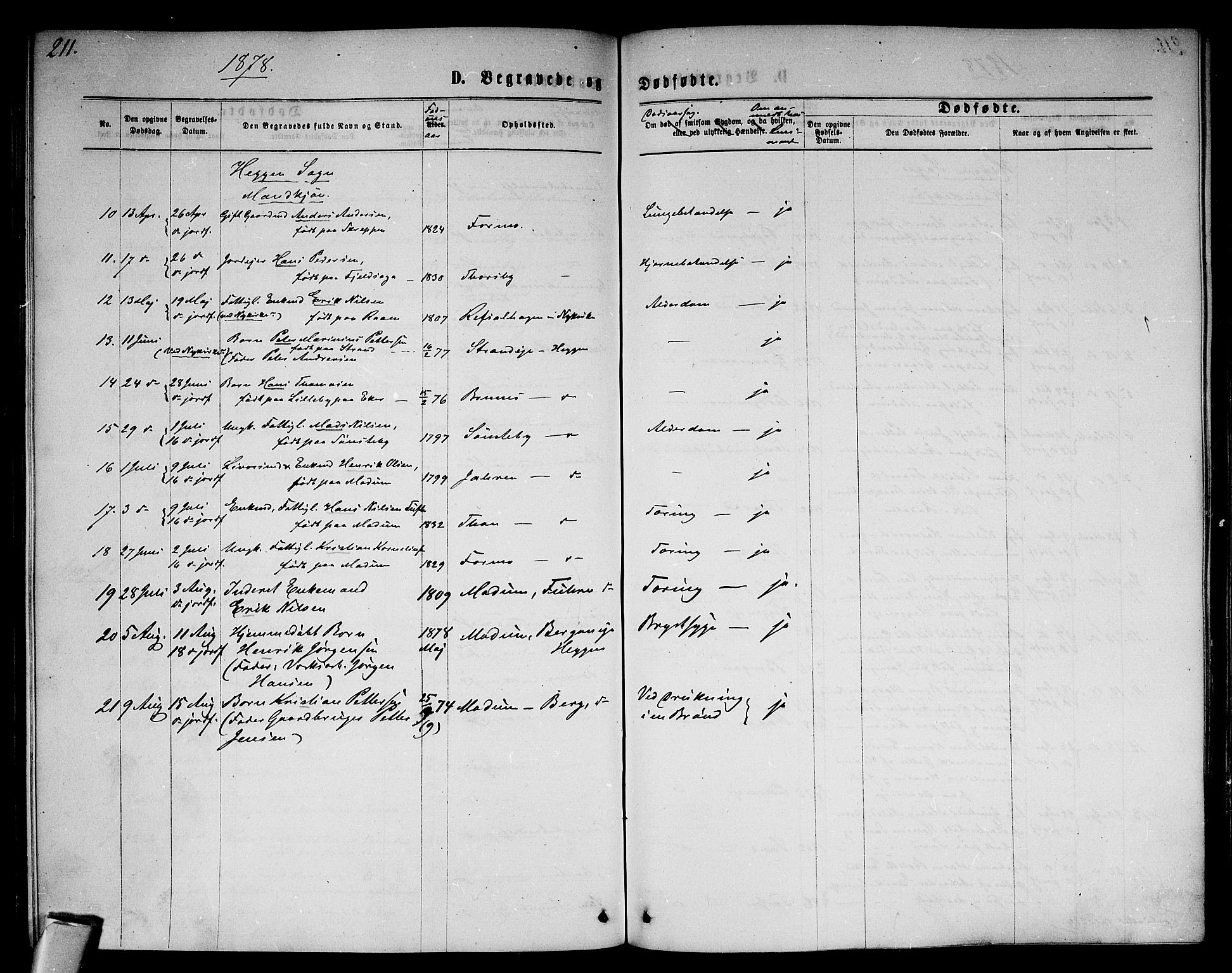 Modum kirkebøker, AV/SAKO-A-234/G/Ga/L0007: Parish register (copy) no. I 7, 1869-1878, p. 211