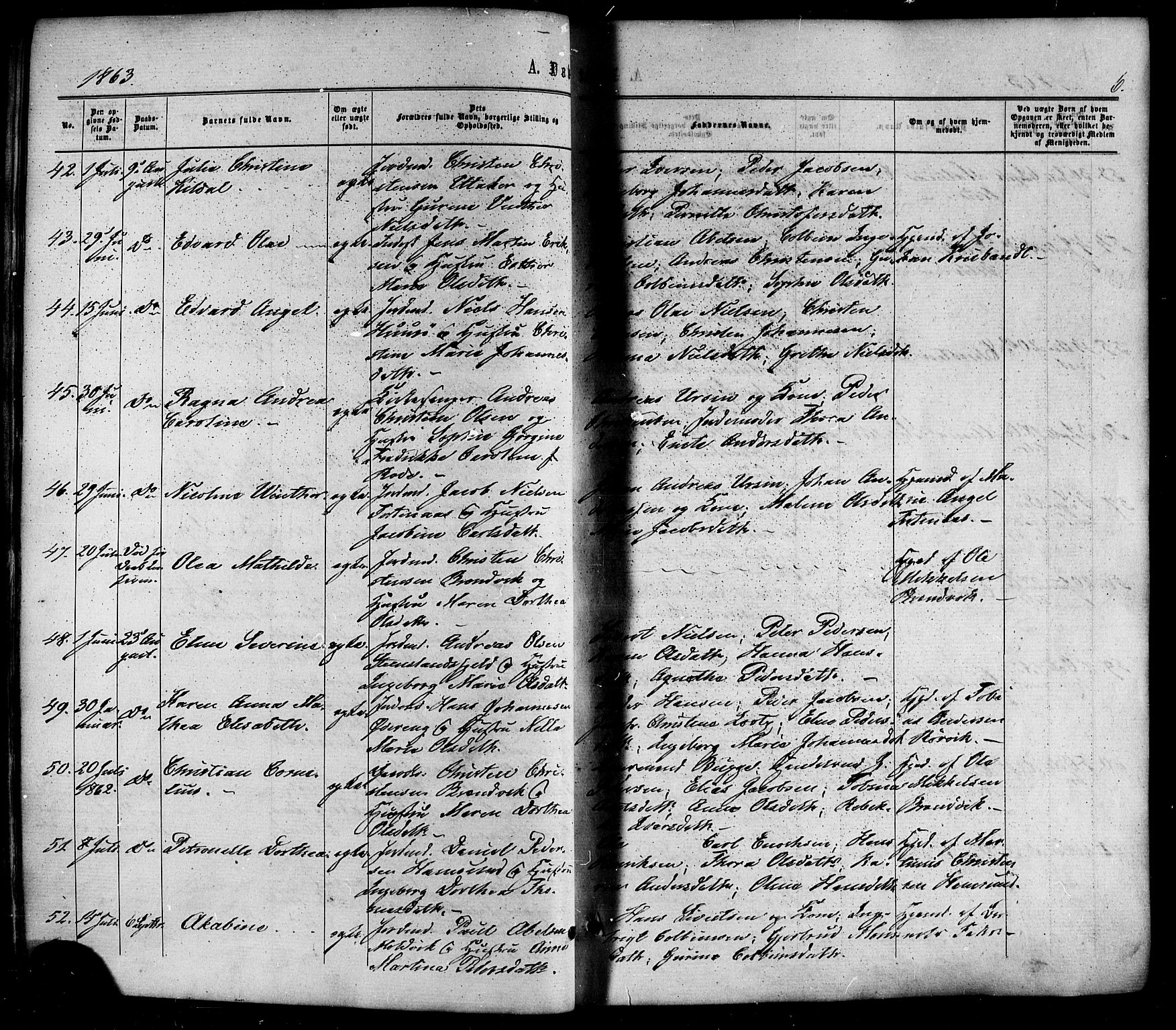 Ministerialprotokoller, klokkerbøker og fødselsregistre - Nordland, AV/SAT-A-1459/859/L0845: Parish register (official) no. 859A05, 1863-1877, p. 6