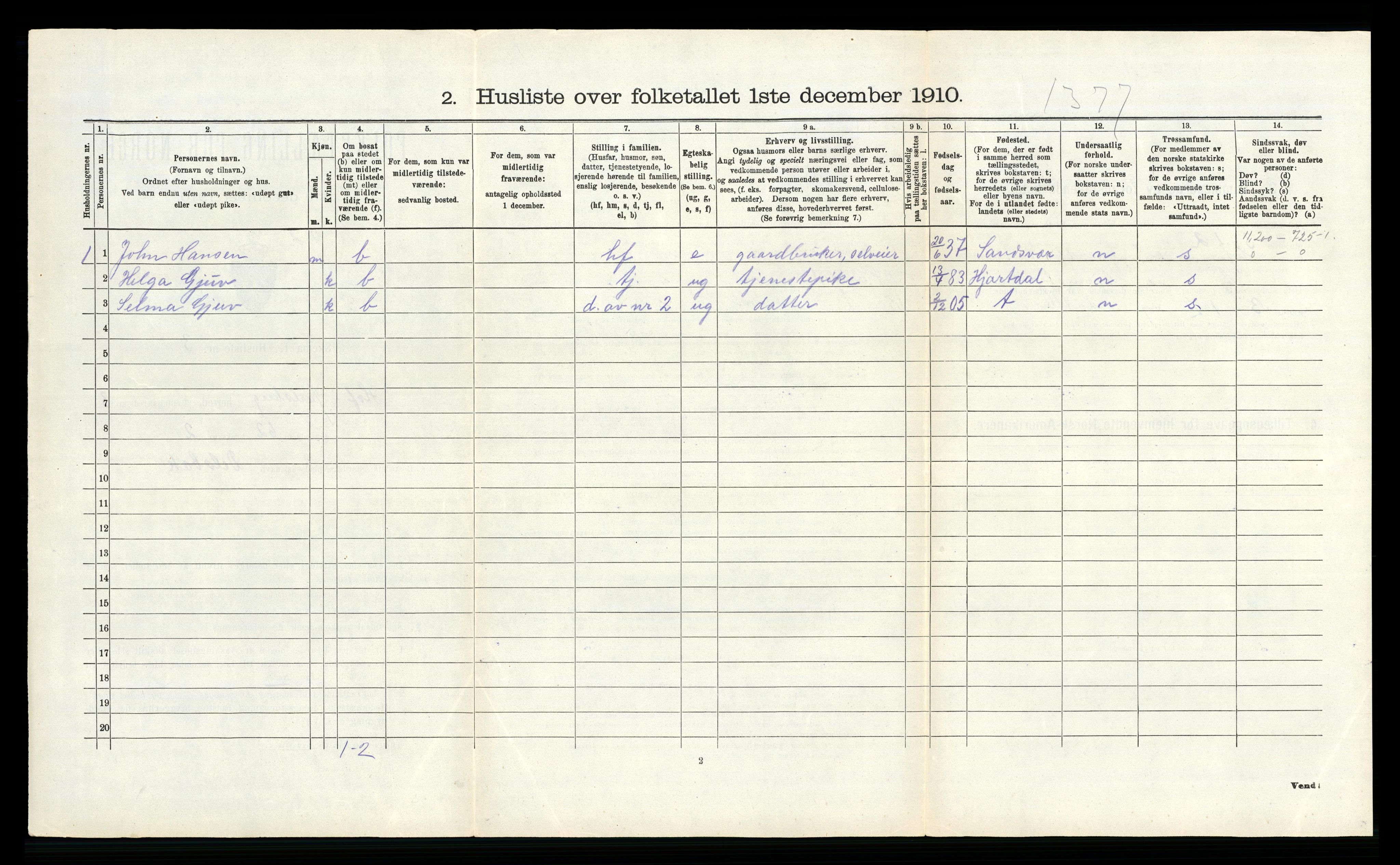 RA, 1910 census for Hof, 1910, p. 495