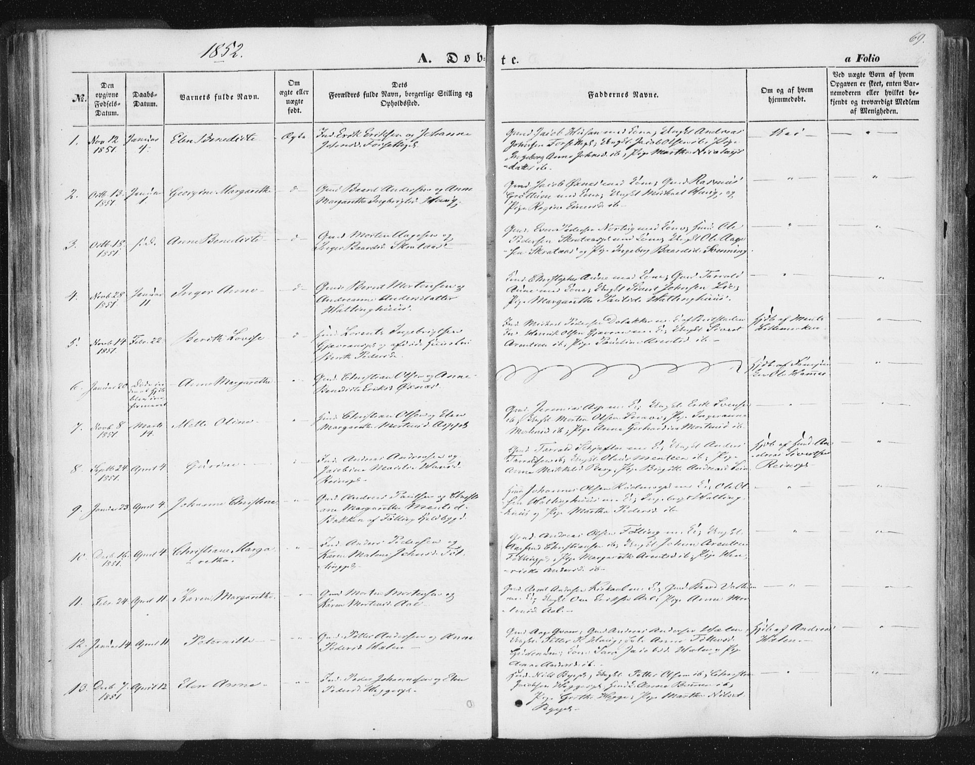 Ministerialprotokoller, klokkerbøker og fødselsregistre - Nord-Trøndelag, SAT/A-1458/746/L0446: Parish register (official) no. 746A05, 1846-1859, p. 69