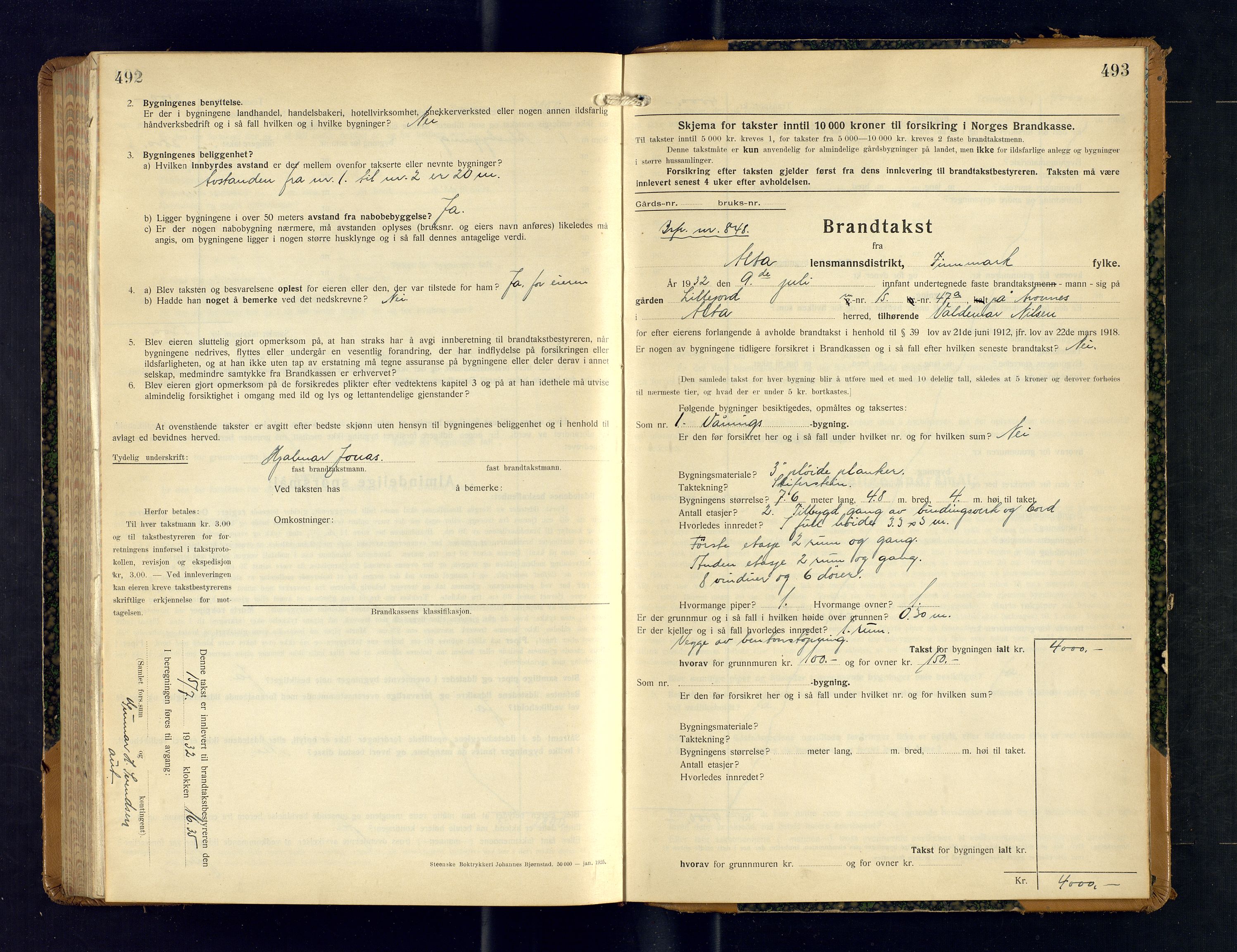 Alta lensmannskontor, AV/SATØ-S-1165/O/Ob/L0176: Branntakstprotokoll, 1928-1932, p. 492-493