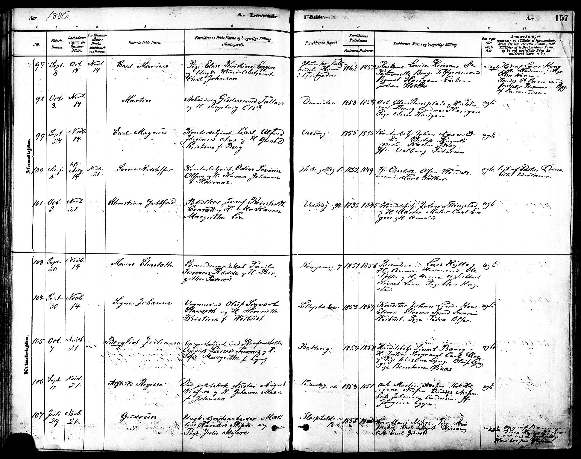 Ministerialprotokoller, klokkerbøker og fødselsregistre - Sør-Trøndelag, AV/SAT-A-1456/601/L0057: Parish register (official) no. 601A25, 1877-1891, p. 157