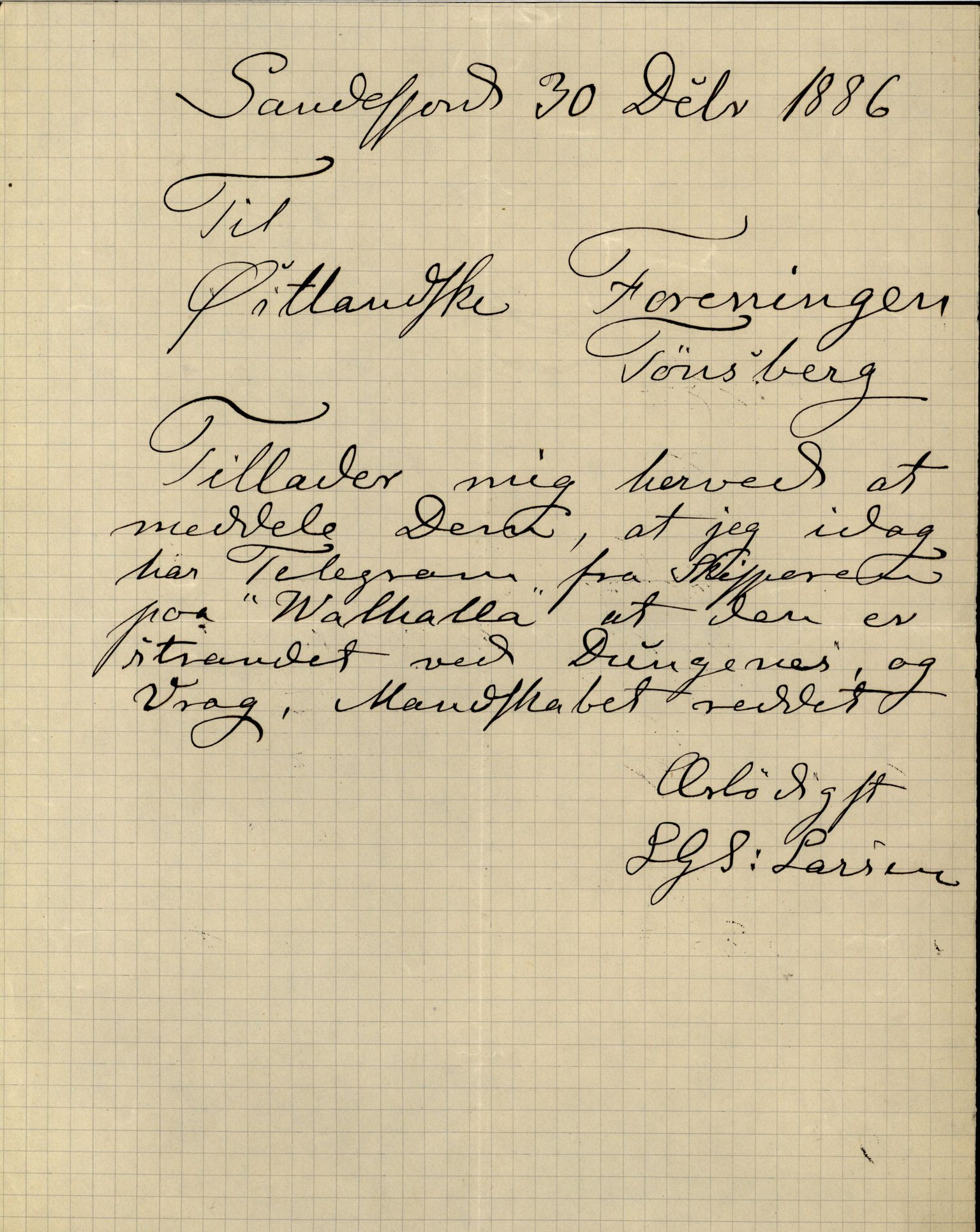 Pa 63 - Østlandske skibsassuranceforening, VEMU/A-1079/G/Ga/L0019/0003: Havaridokumenter / Empress, Eigil, Dato, Jarlen, Valhalla, Ternen, 1885-1886, p. 52