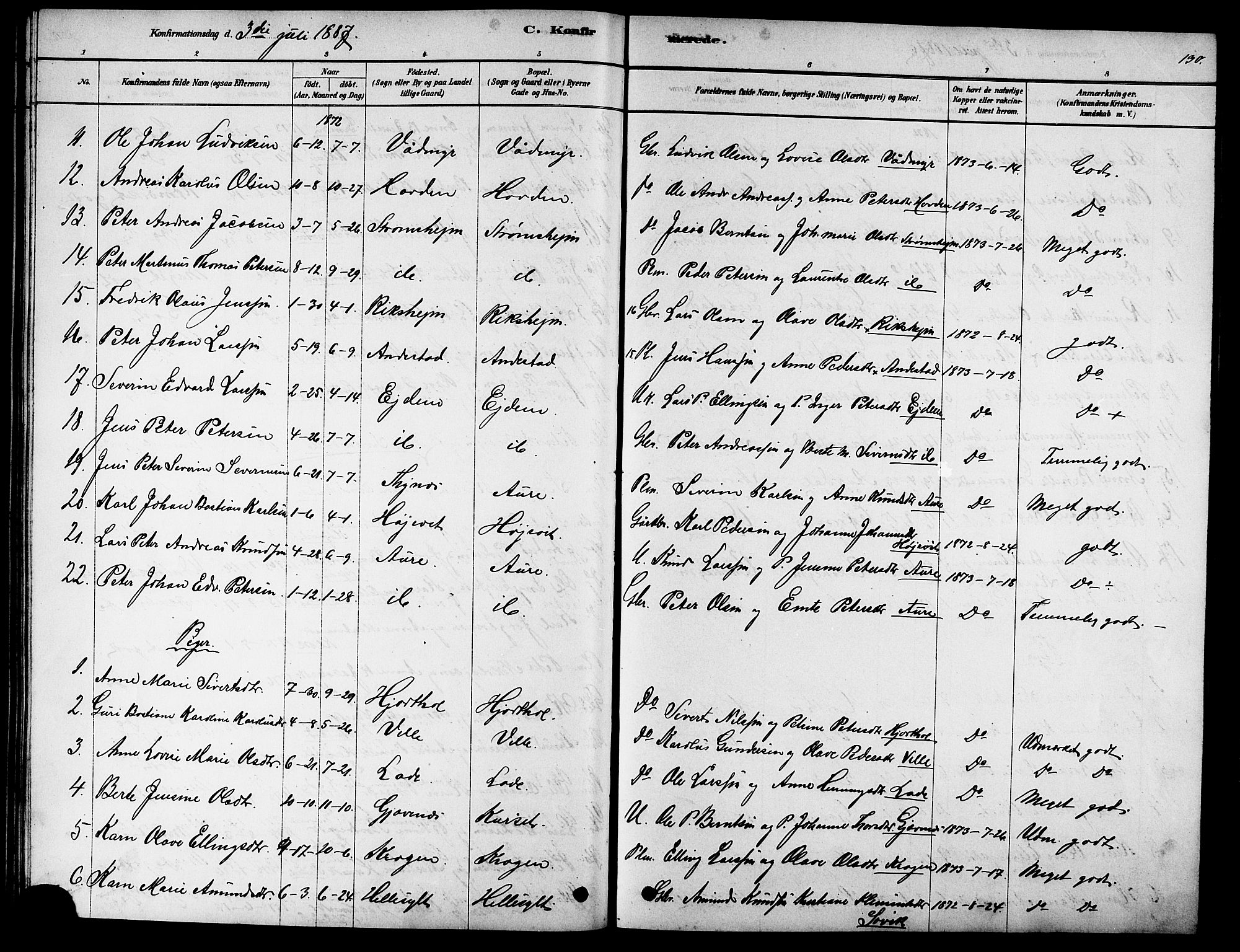 Ministerialprotokoller, klokkerbøker og fødselsregistre - Møre og Romsdal, AV/SAT-A-1454/523/L0339: Parish register (copy) no. 523C02, 1878-1891, p. 130