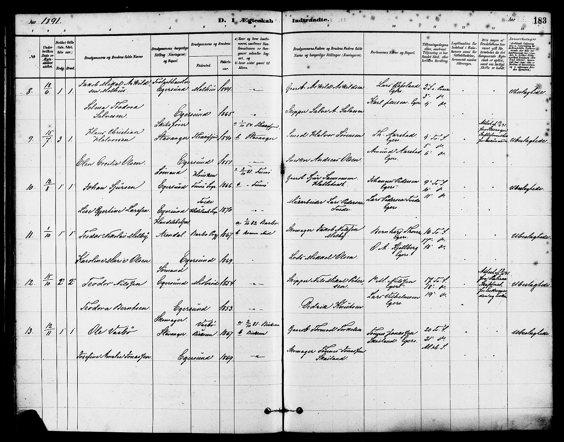 Eigersund sokneprestkontor, AV/SAST-A-101807/S08/L0015: Parish register (official) no. A 15, 1879-1892, p. 183