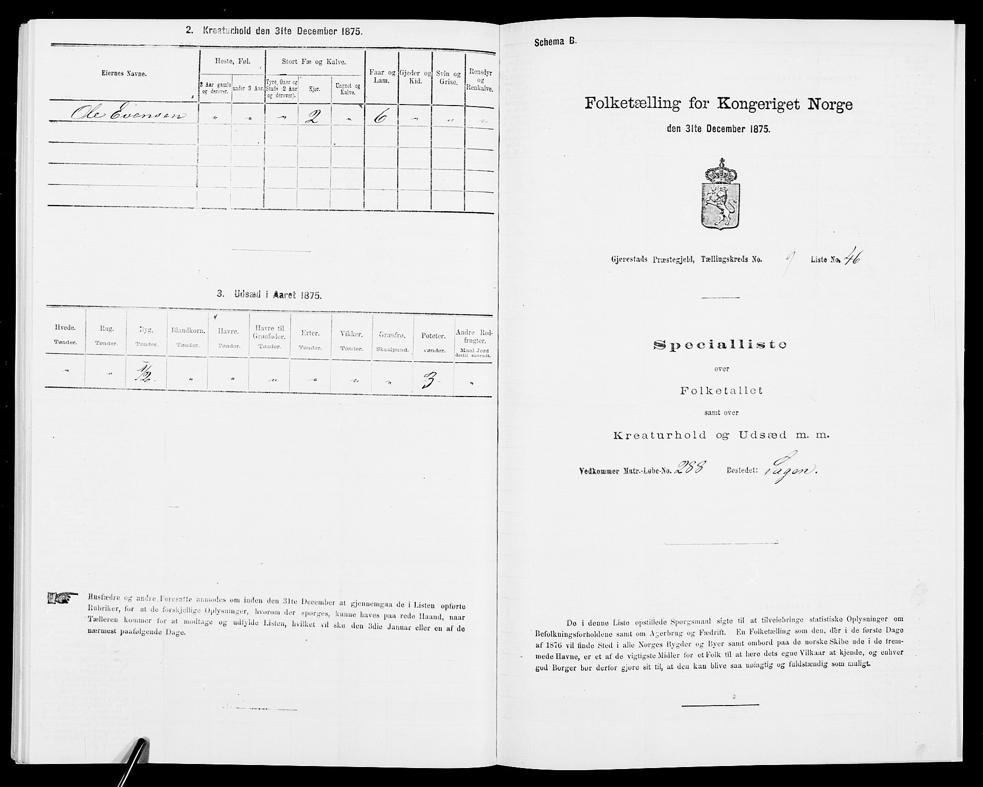 SAK, 1875 census for 0911P Gjerstad, 1875, p. 1015