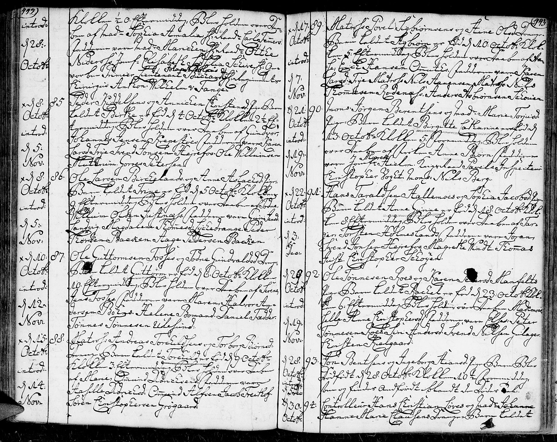 Kristiansand domprosti, AV/SAK-1112-0006/F/Fa/L0002: Parish register (official) no. A 2, 1755-1778, p. 442-443