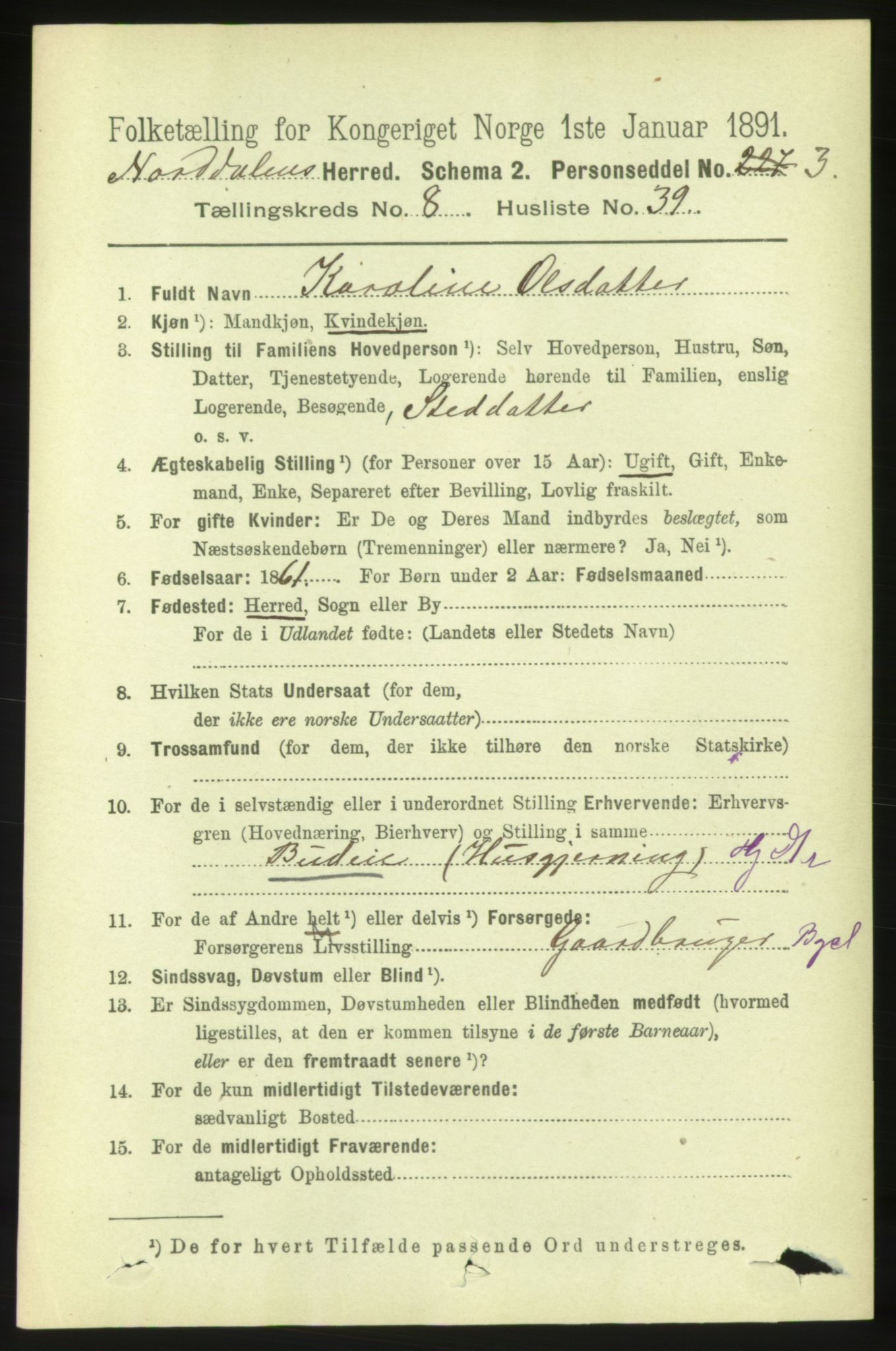 RA, 1891 census for 1524 Norddal, 1891, p. 1786