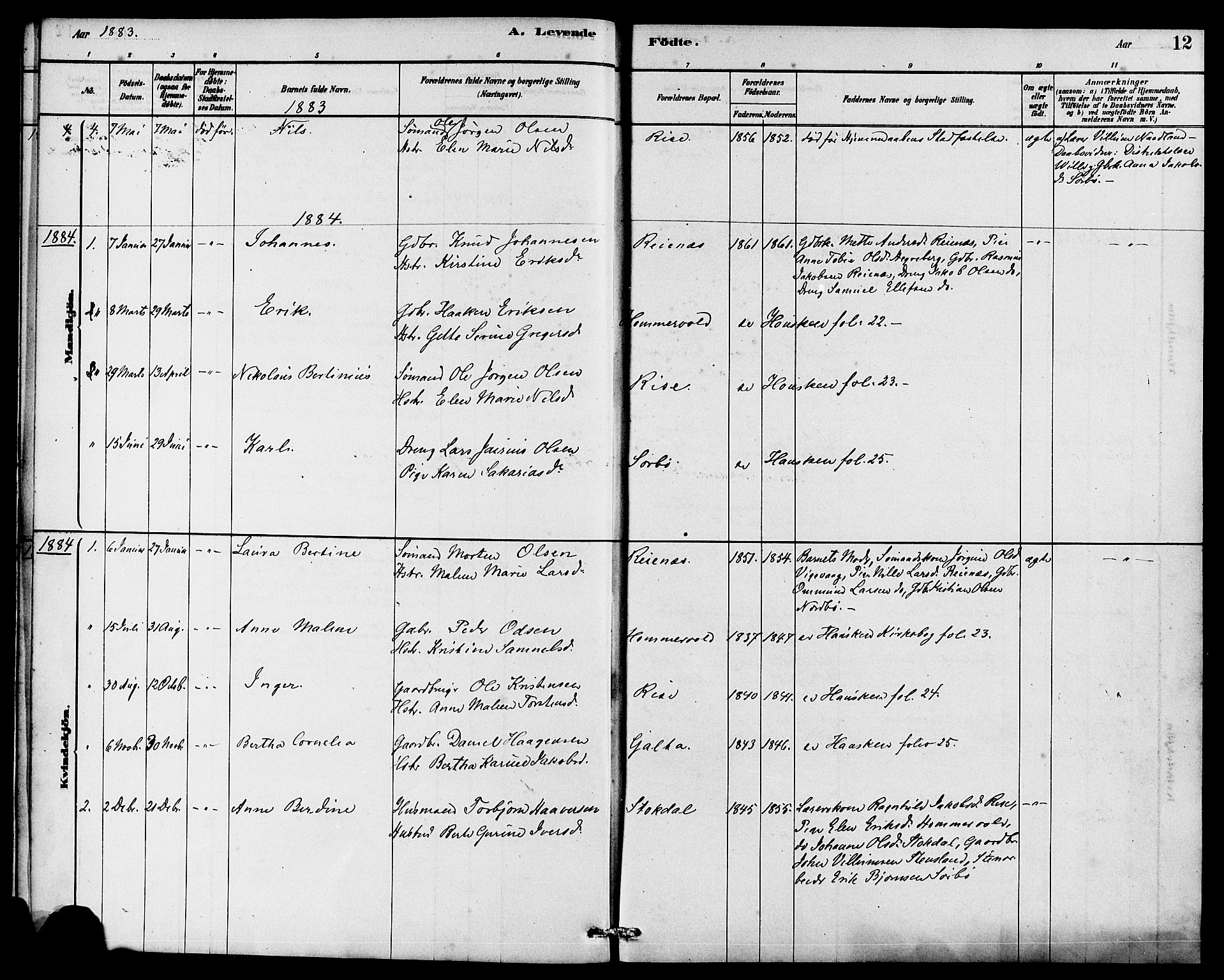 Rennesøy sokneprestkontor, SAST/A -101827/H/Ha/Haa/L0008: Parish register (official) no. A 8, 1878-1890, p. 12