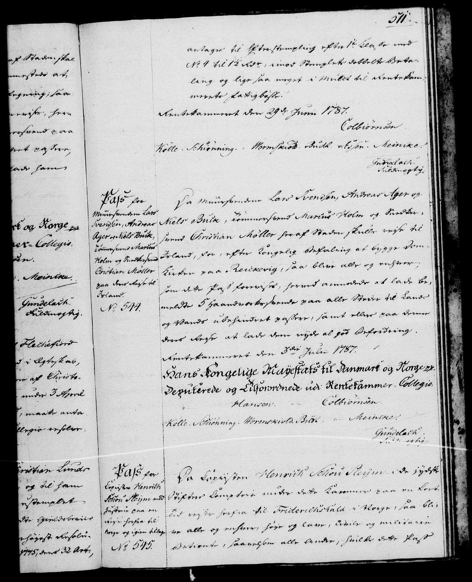 Rentekammeret, Kammerkanselliet, RA/EA-3111/G/Gg/Gga/L0013: Norsk ekspedisjonsprotokoll med register (merket RK 53.13), 1784-1787, p. 511