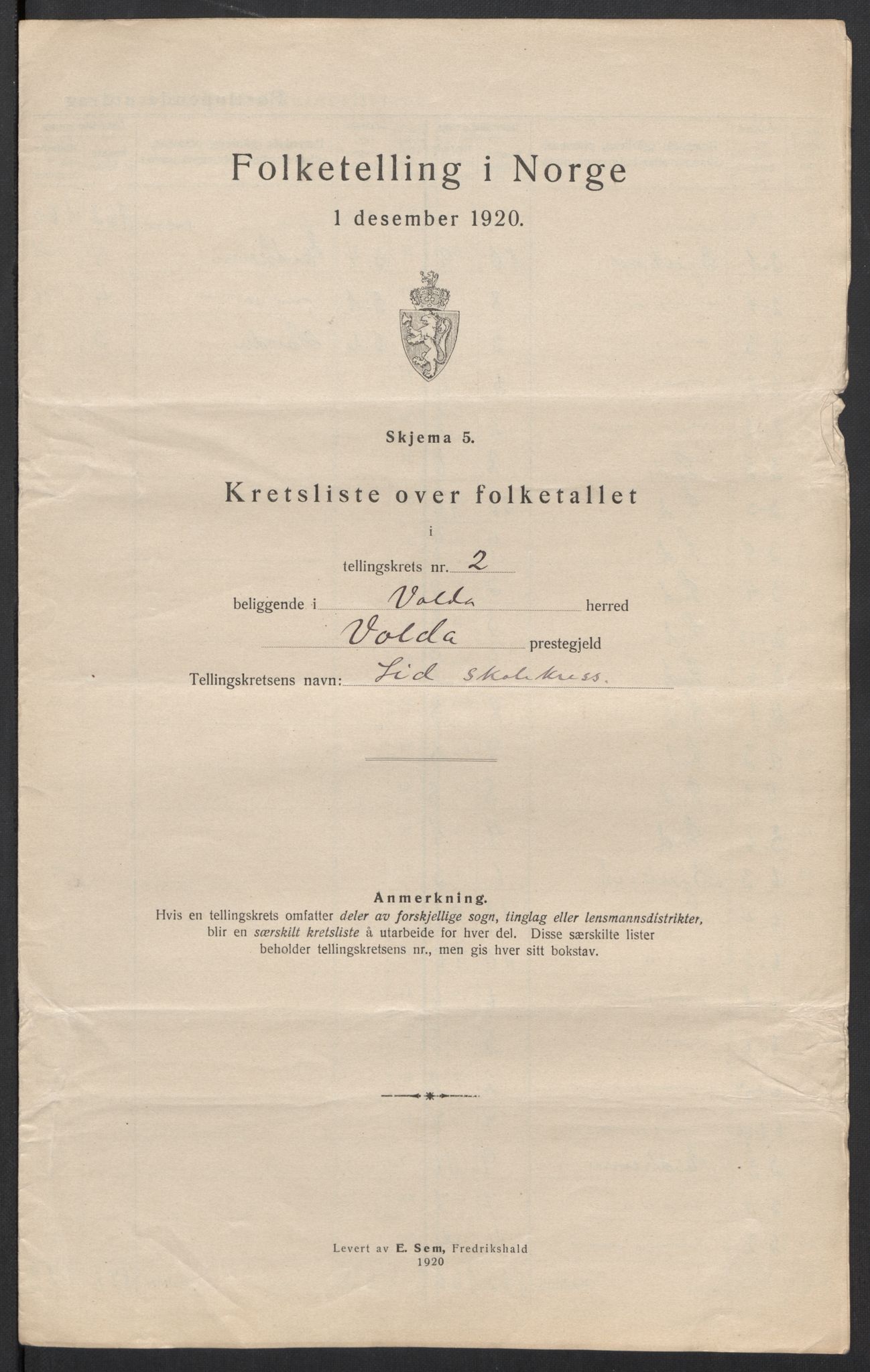 SAT, 1920 census for Volda, 1920, p. 9