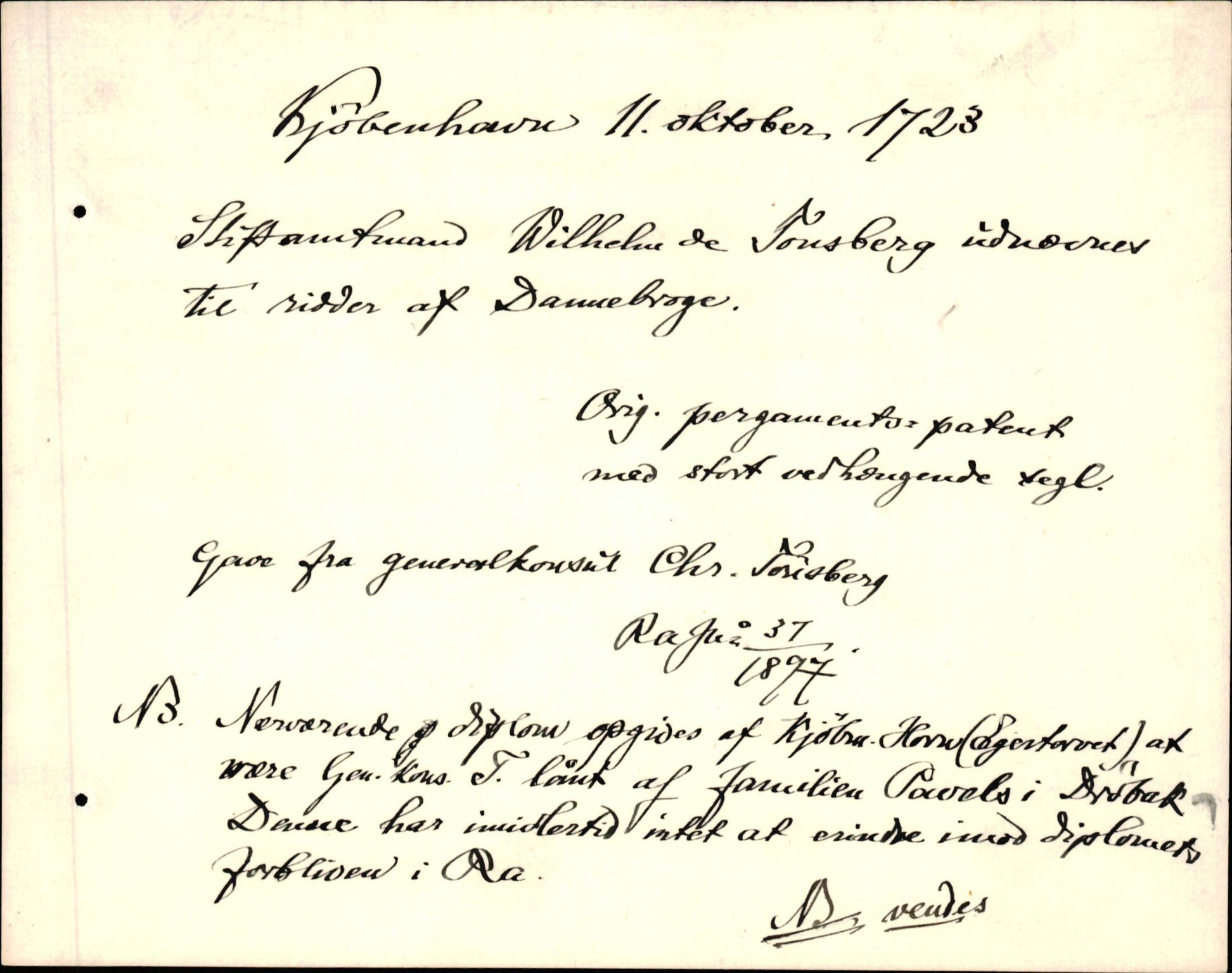 Riksarkivets diplomsamling, AV/RA-EA-5965/F35/F35d/L0006: Innlånte diplomer, seddelregister, 1691-1858, p. 337