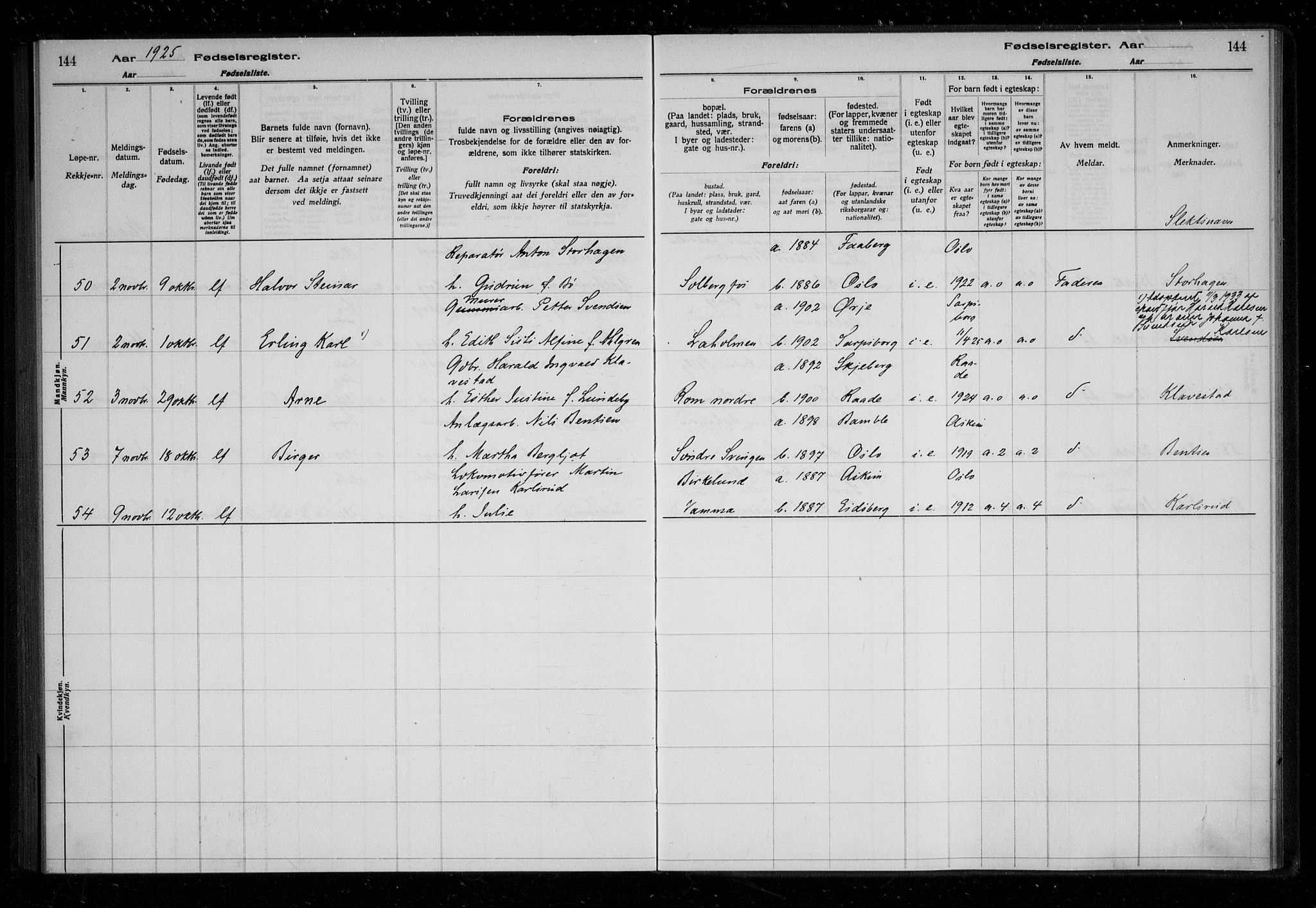 Askim prestekontor Kirkebøker, AV/SAO-A-10900/J/Ja/L0001: Birth register no. 1, 1916-1929, p. 144