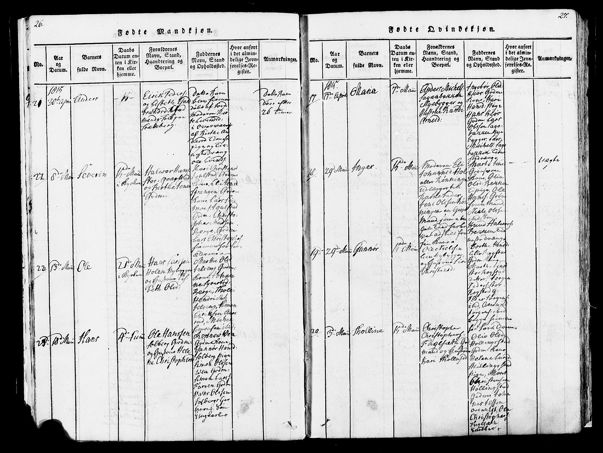 Løten prestekontor, SAH/PREST-022/K/Ka/L0005: Parish register (official) no. 5, 1814-1832, p. 26-27