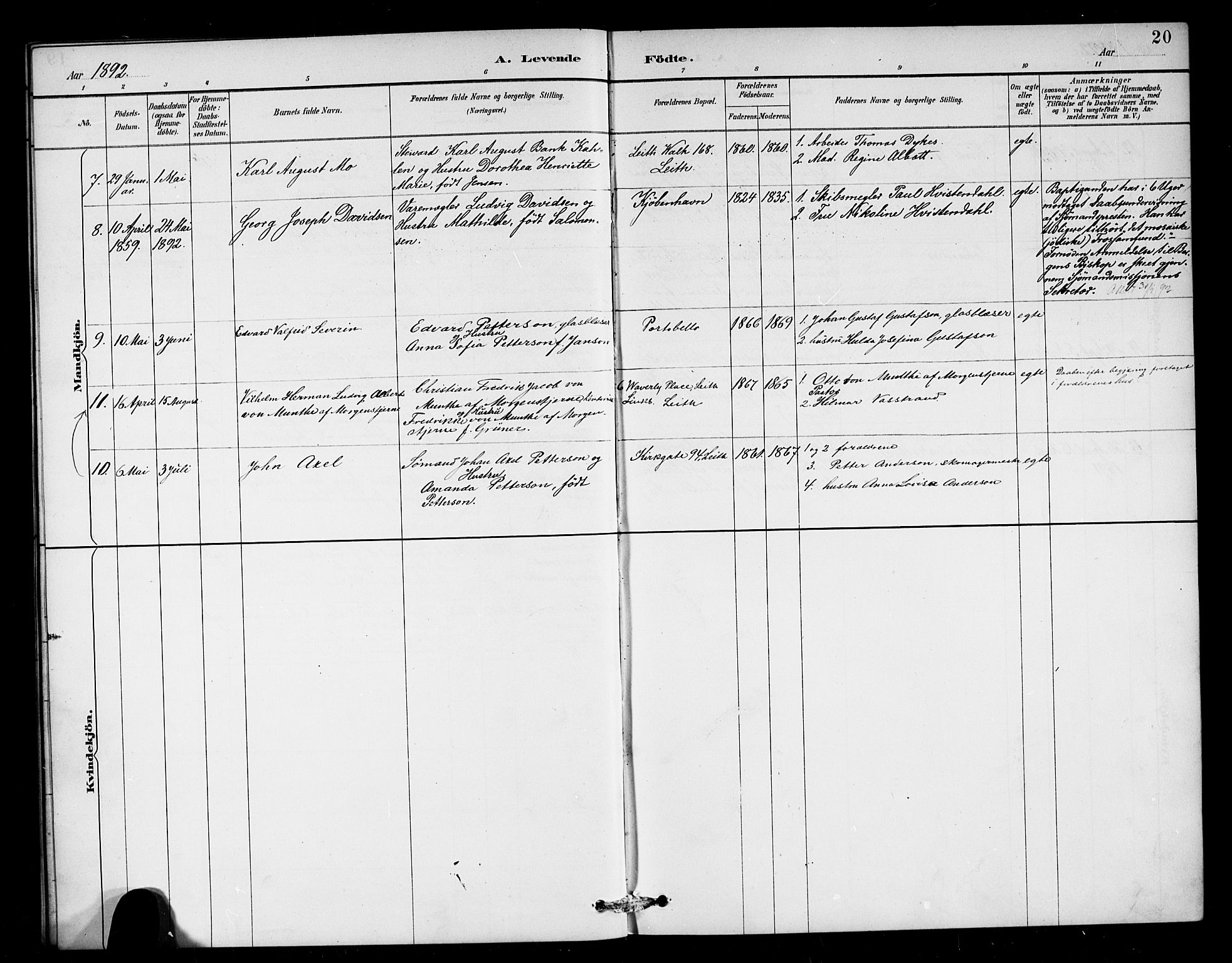 Den norske sjømannsmisjon i utlandet/Skotske havner (Leith, Glasgow), SAB/SAB/PA-0100/H/Ha/Haa/L0003: Parish register (official) no. A 3, 1887-1898, p. 20