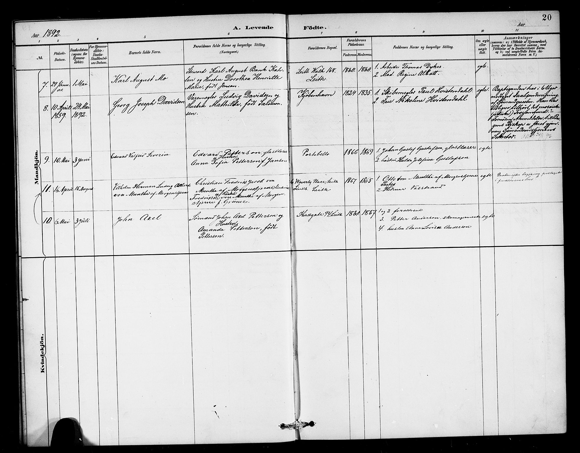 Den norske sjømannsmisjon i utlandet/Skotske havner (Leith, Glasgow), AV/SAB-SAB/PA-0100/H/Ha/Haa/L0003: Parish register (official) no. A 3, 1887-1898, p. 20