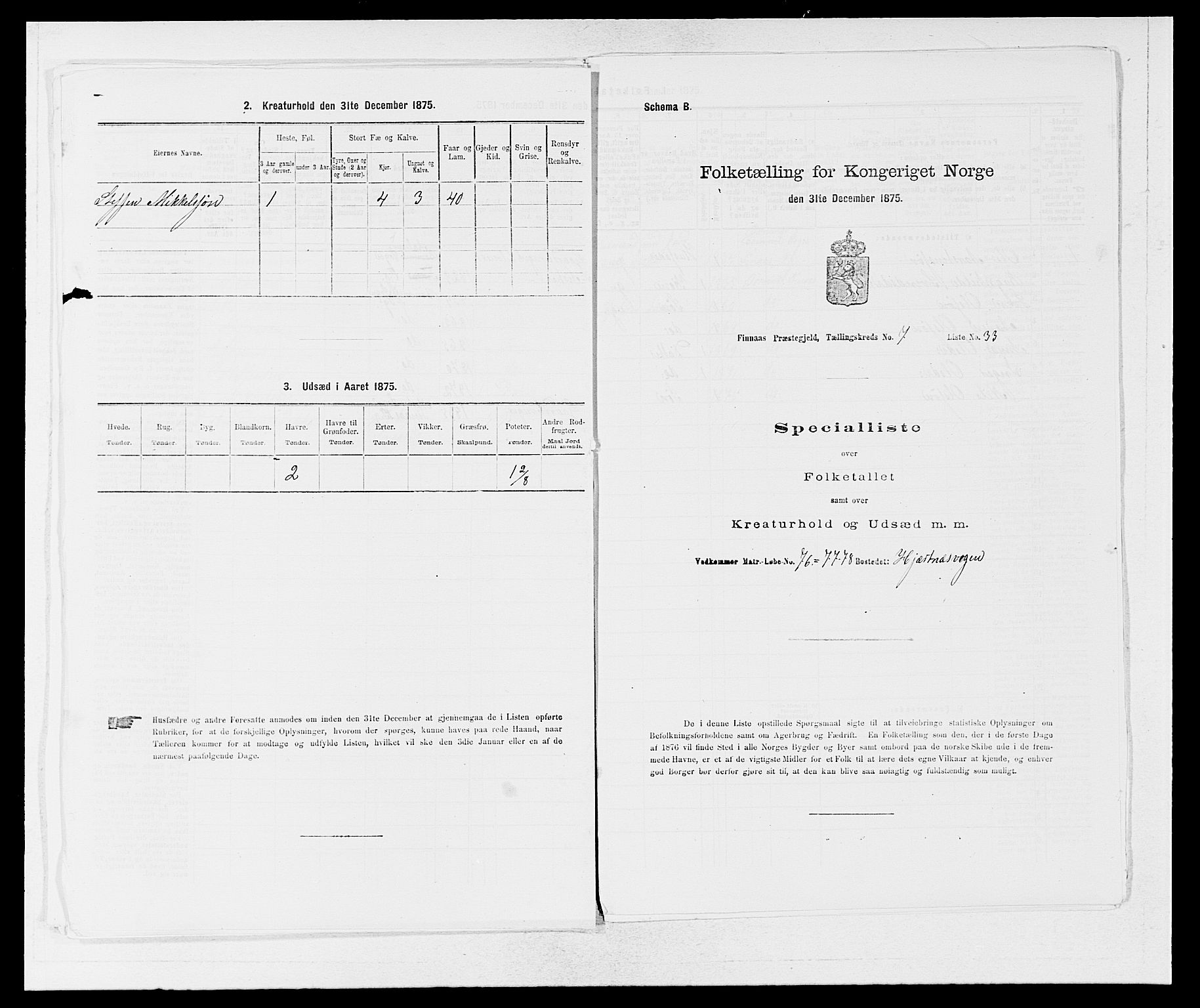 SAB, 1875 census for 1218P Finnås, 1875, p. 853