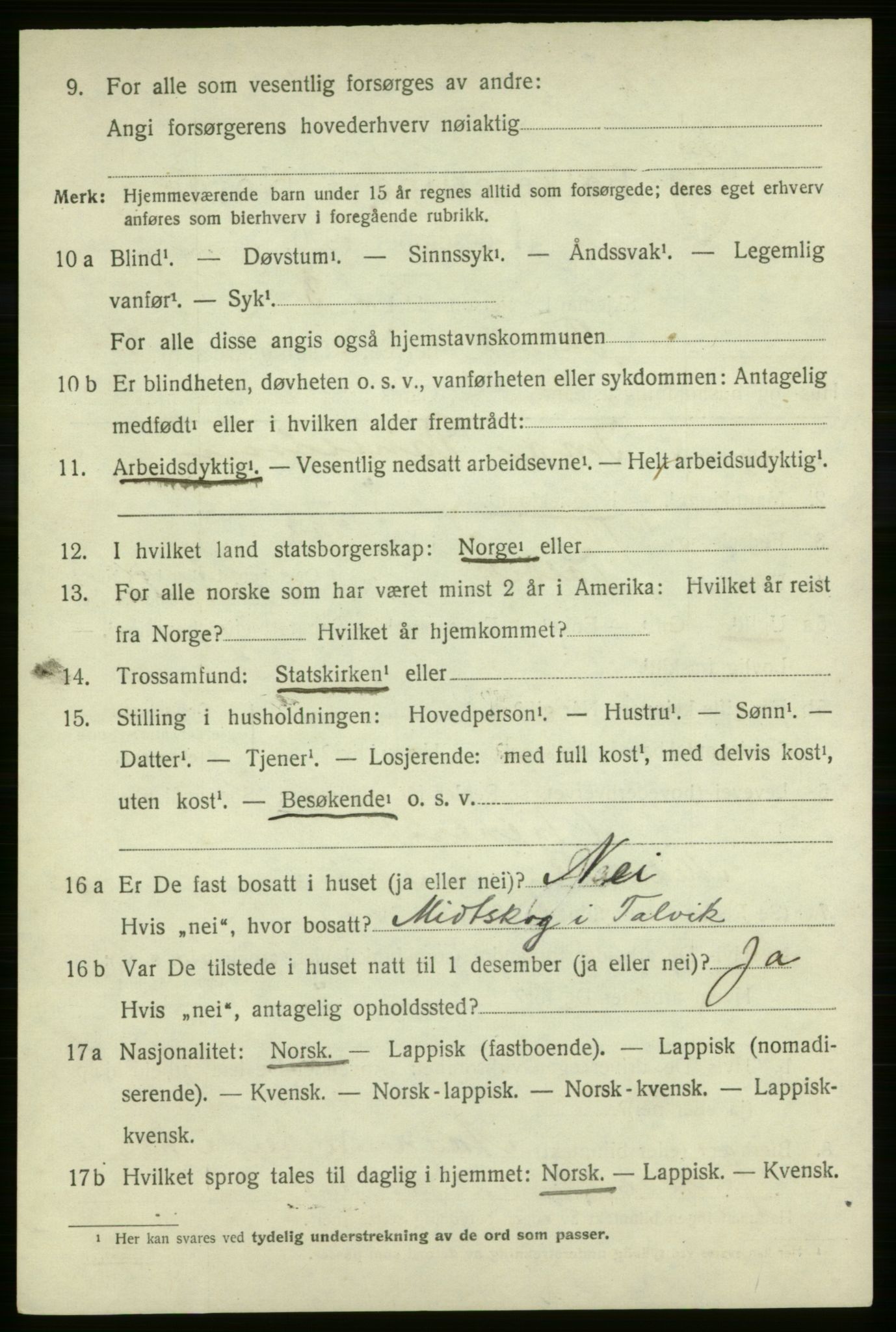 SATØ, 1920 census for Talvik, 1920, p. 3293