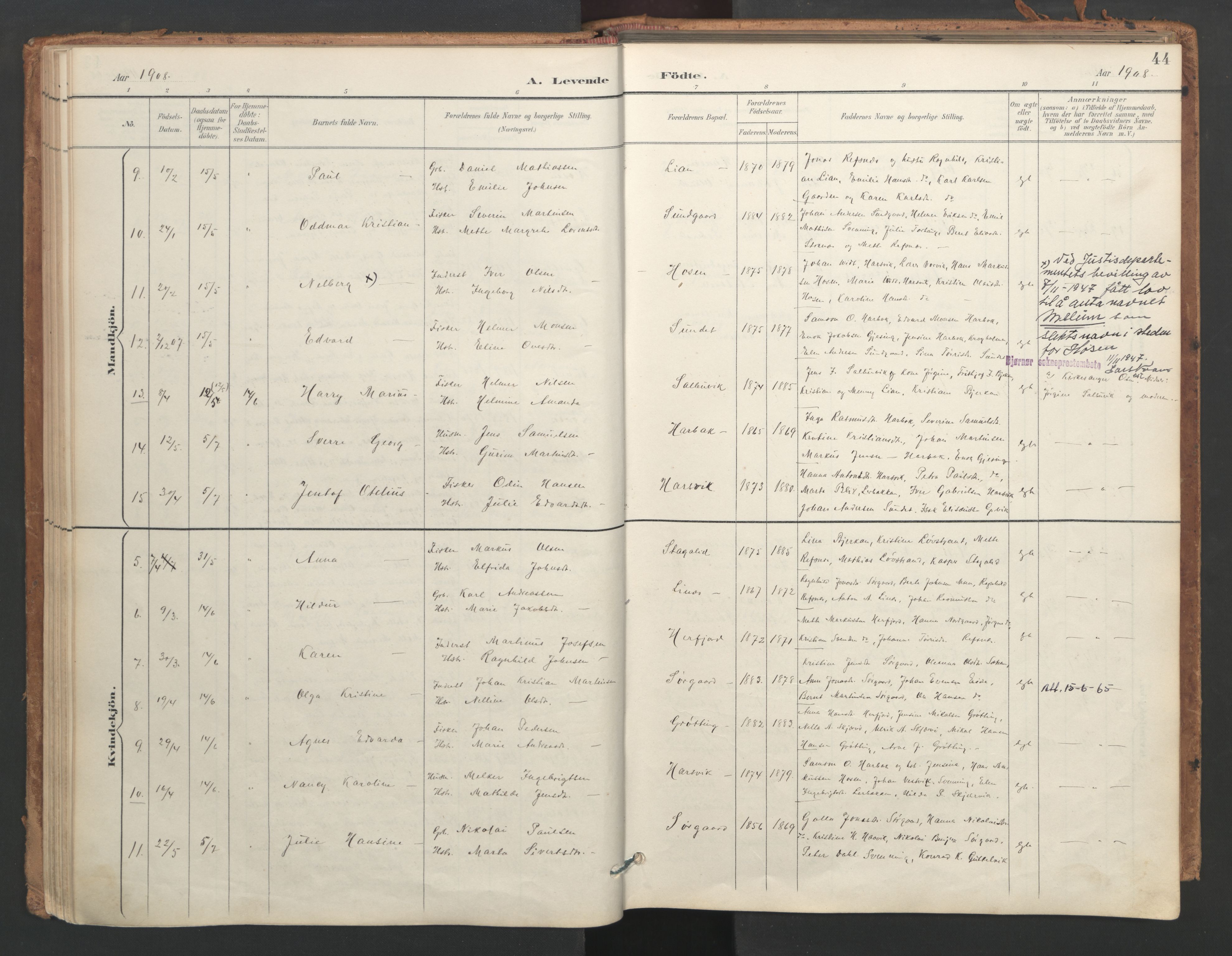 Ministerialprotokoller, klokkerbøker og fødselsregistre - Sør-Trøndelag, SAT/A-1456/656/L0693: Parish register (official) no. 656A02, 1894-1913, p. 44