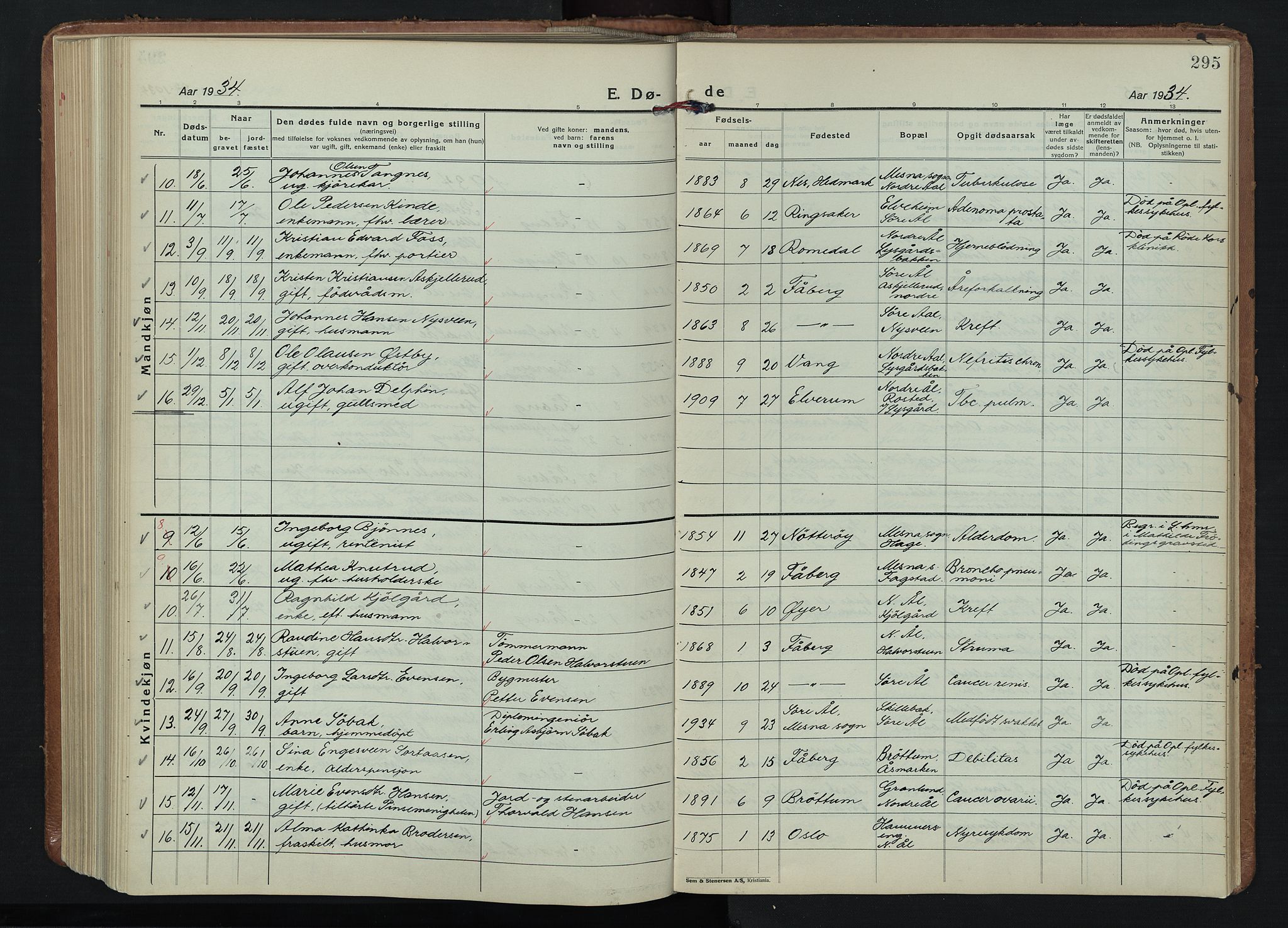 Fåberg prestekontor, SAH/PREST-086/H/Ha/Hab/L0015: Parish register (copy) no. 15, 1924-1949, p. 295