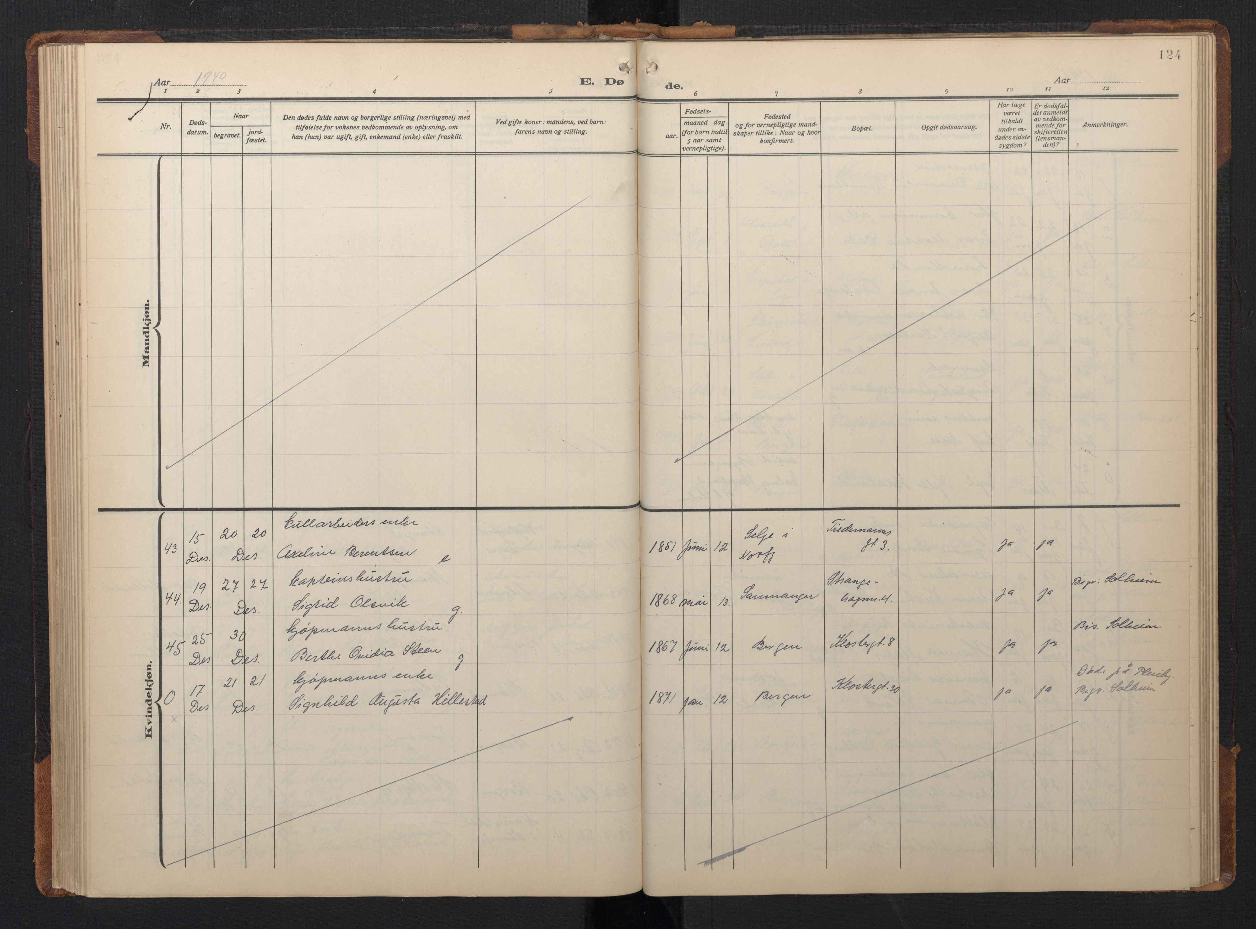 Nykirken Sokneprestembete, AV/SAB-A-77101/H/Hab: Parish register (copy) no. E 3, 1924-1947, p. 123b-124a