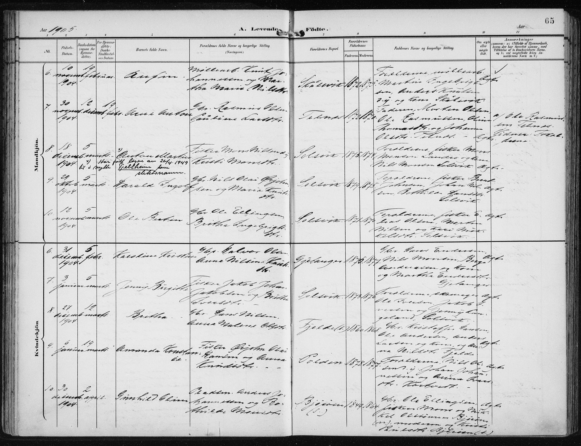 Fjell sokneprestembete, SAB/A-75301/H/Haa: Parish register (official) no. A  9, 1899-1910, p. 65