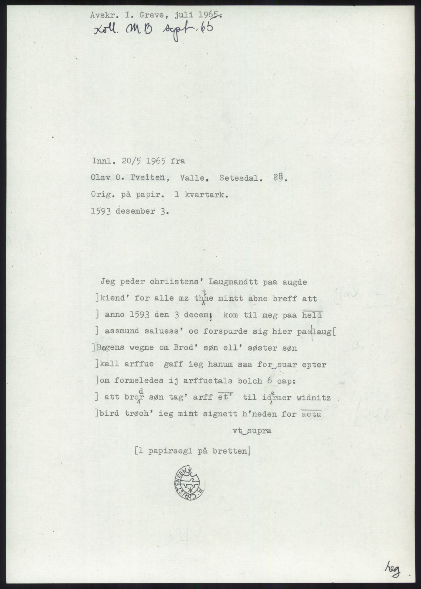 Samlinger til kildeutgivelse, Diplomavskriftsamlingen, AV/RA-EA-4053/H/Ha, p. 64