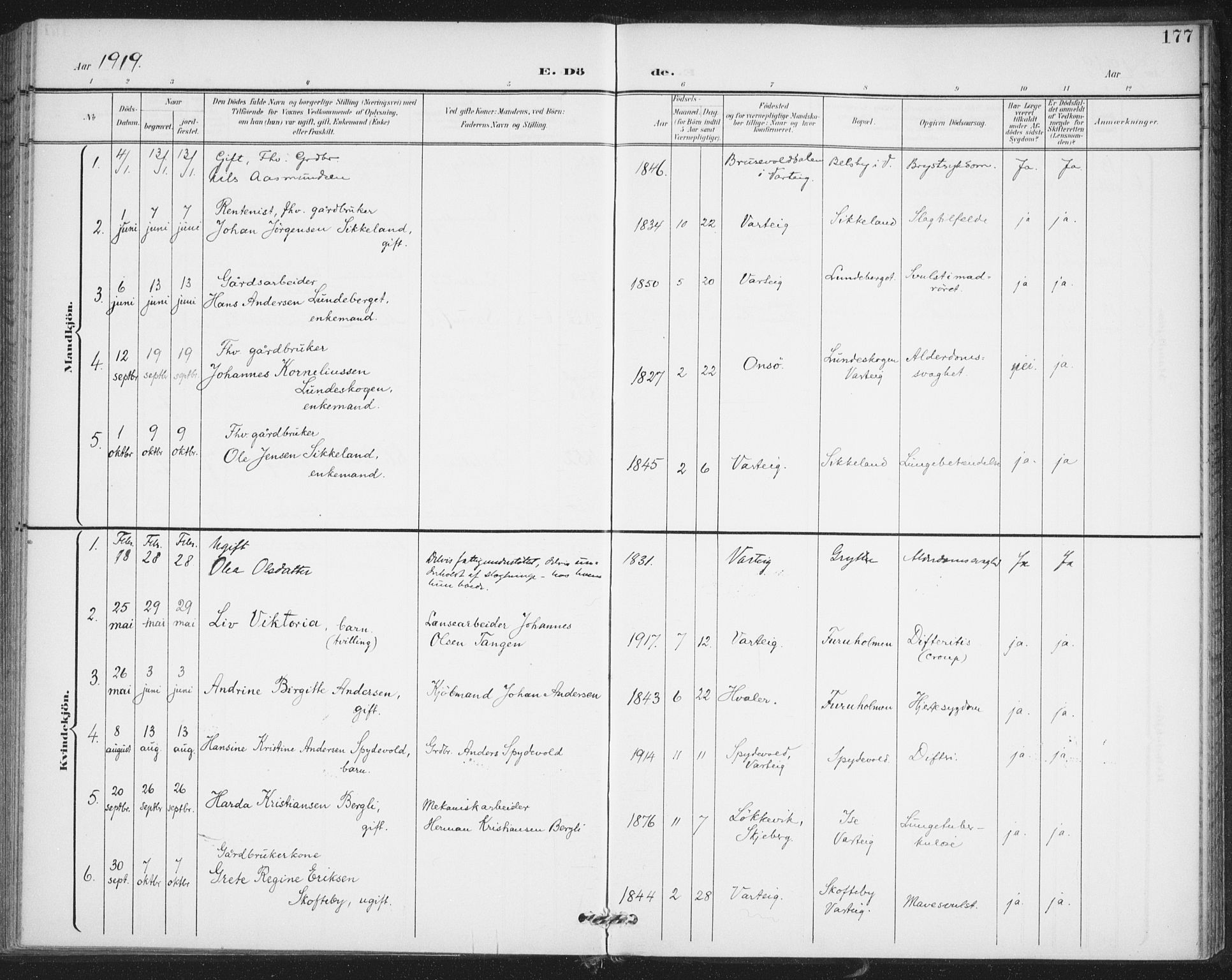 Varteig prestekontor Kirkebøker, SAO/A-10447a/F/Fa/L0003: Parish register (official) no. 3, 1899-1919, p. 177