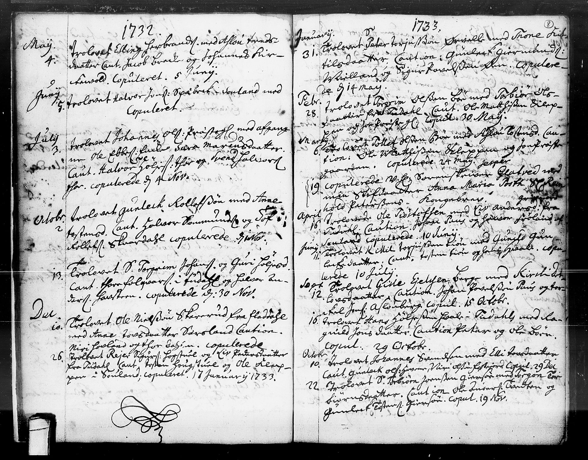 Hjartdal kirkebøker, SAKO/A-270/F/Fa/L0004: Parish register (official) no. I 4, 1727-1795, p. 8