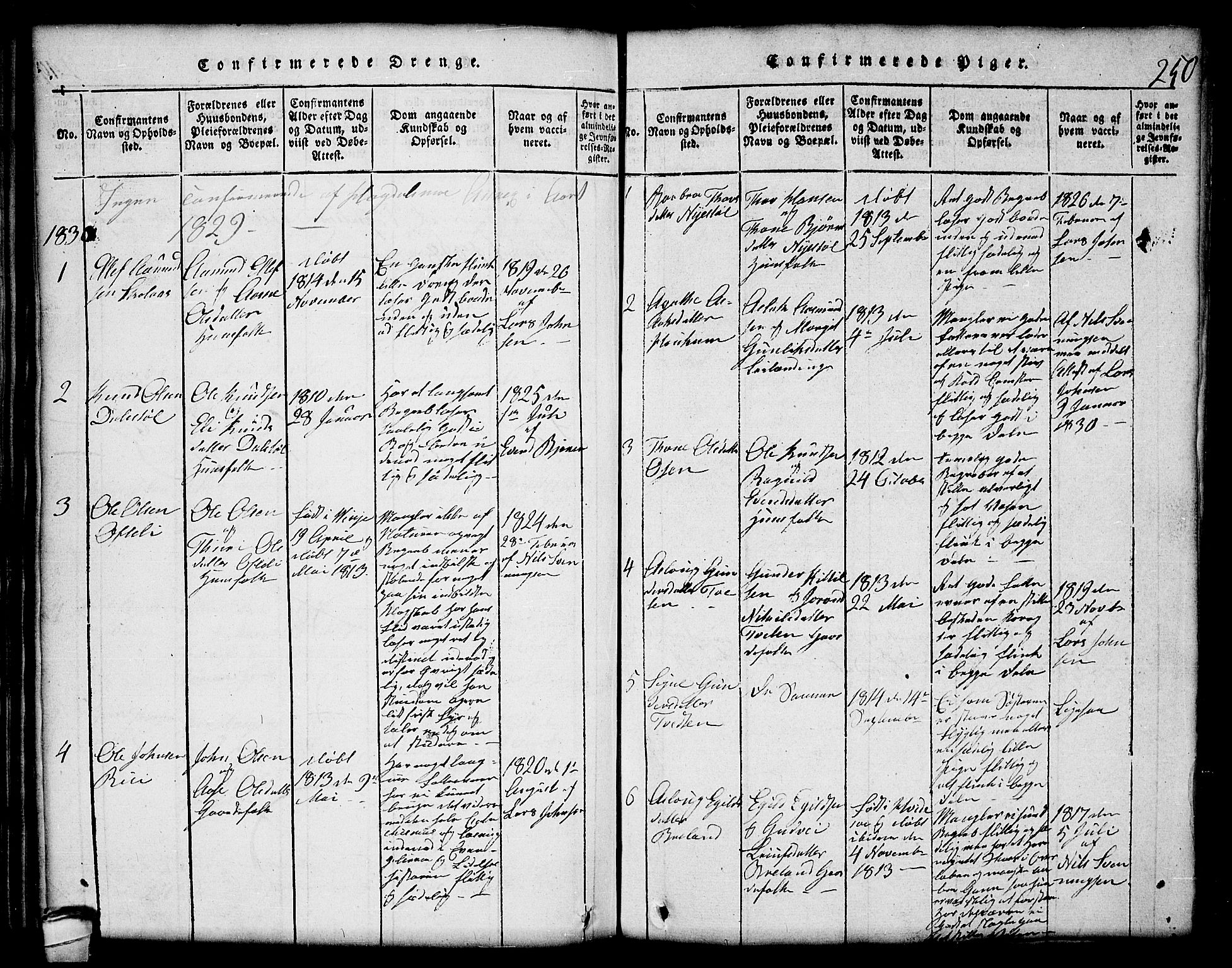 Lårdal kirkebøker, SAKO/A-284/G/Gc/L0001: Parish register (copy) no. III 1, 1815-1854, p. 250