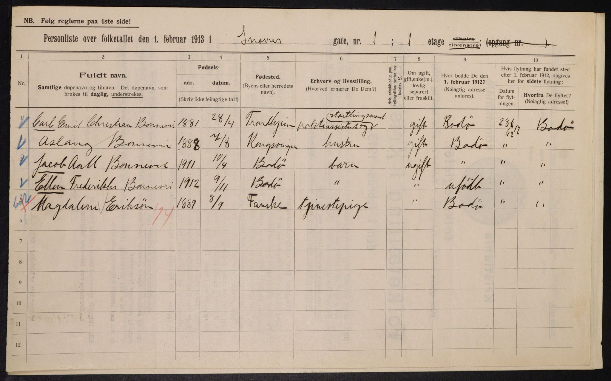 OBA, Municipal Census 1913 for Kristiania, 1913, p. 98119