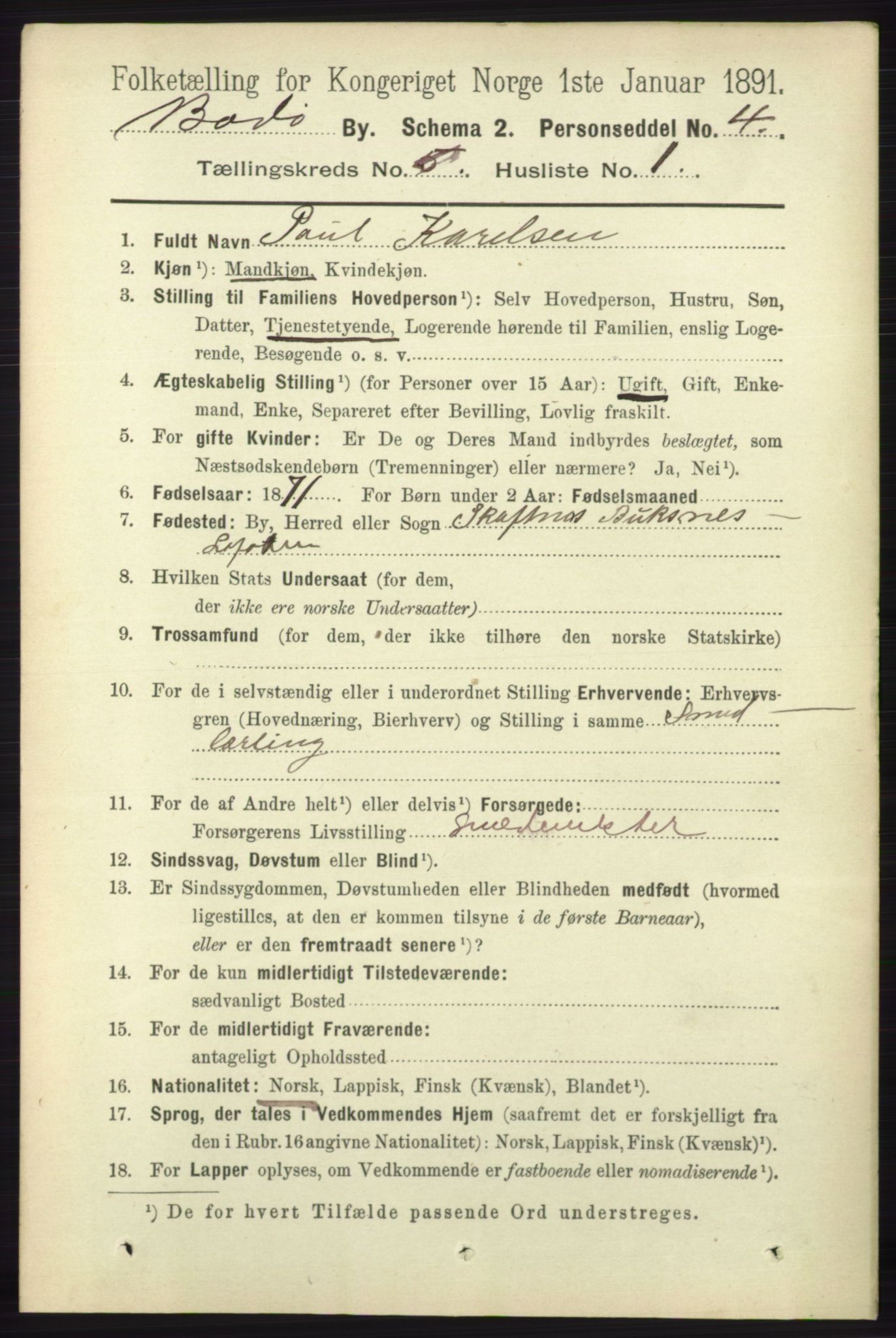 RA, 1891 census for 1804 Bodø, 1891, p. 3909