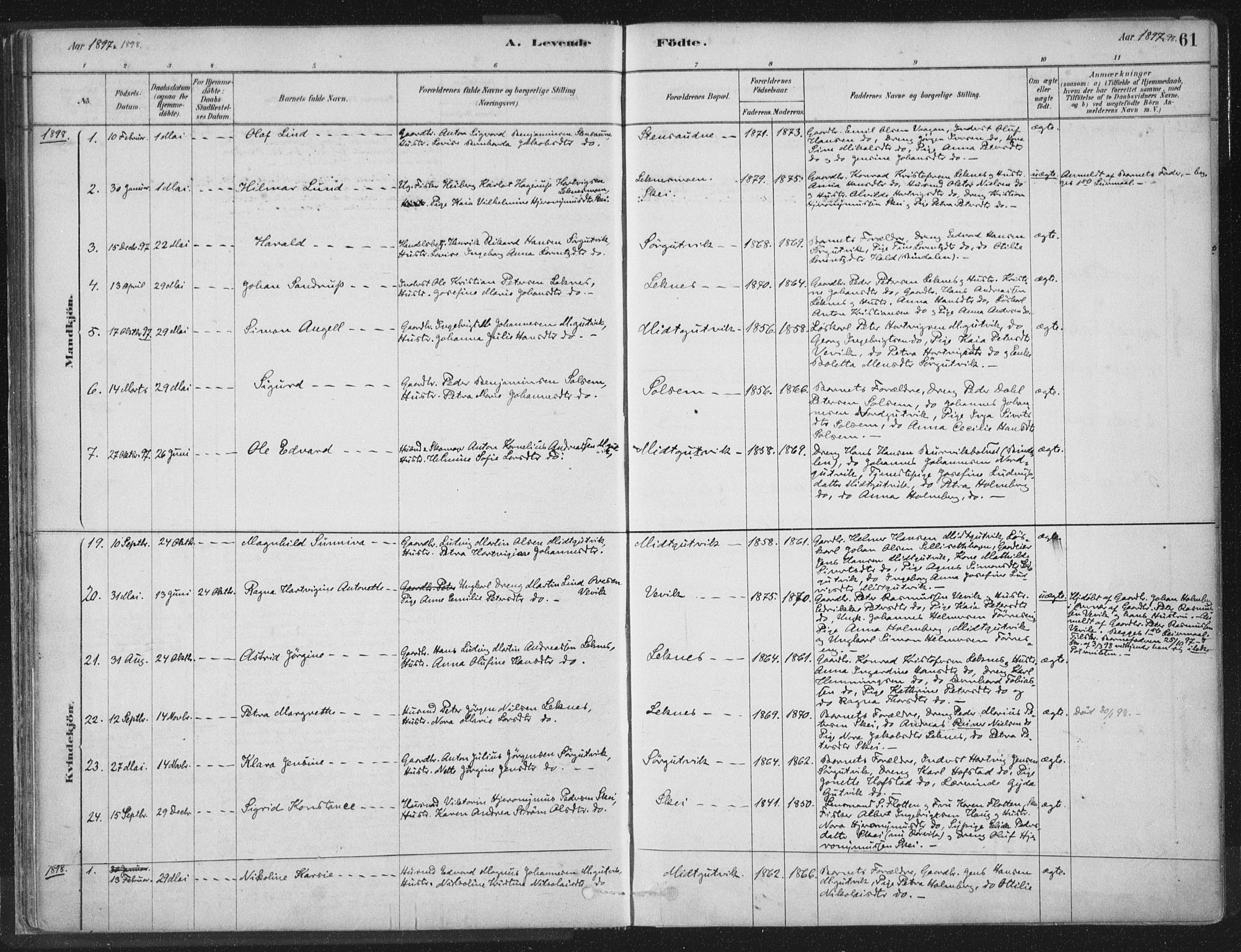 Ministerialprotokoller, klokkerbøker og fødselsregistre - Nord-Trøndelag, SAT/A-1458/788/L0697: Parish register (official) no. 788A04, 1878-1902, p. 61