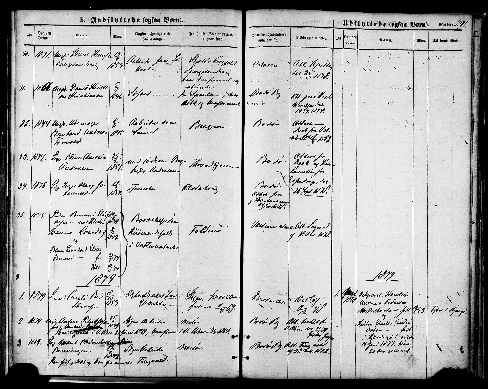 Ministerialprotokoller, klokkerbøker og fødselsregistre - Nordland, SAT/A-1459/801/L0009: Parish register (official) no. 801A09, 1876-1883, p. 291