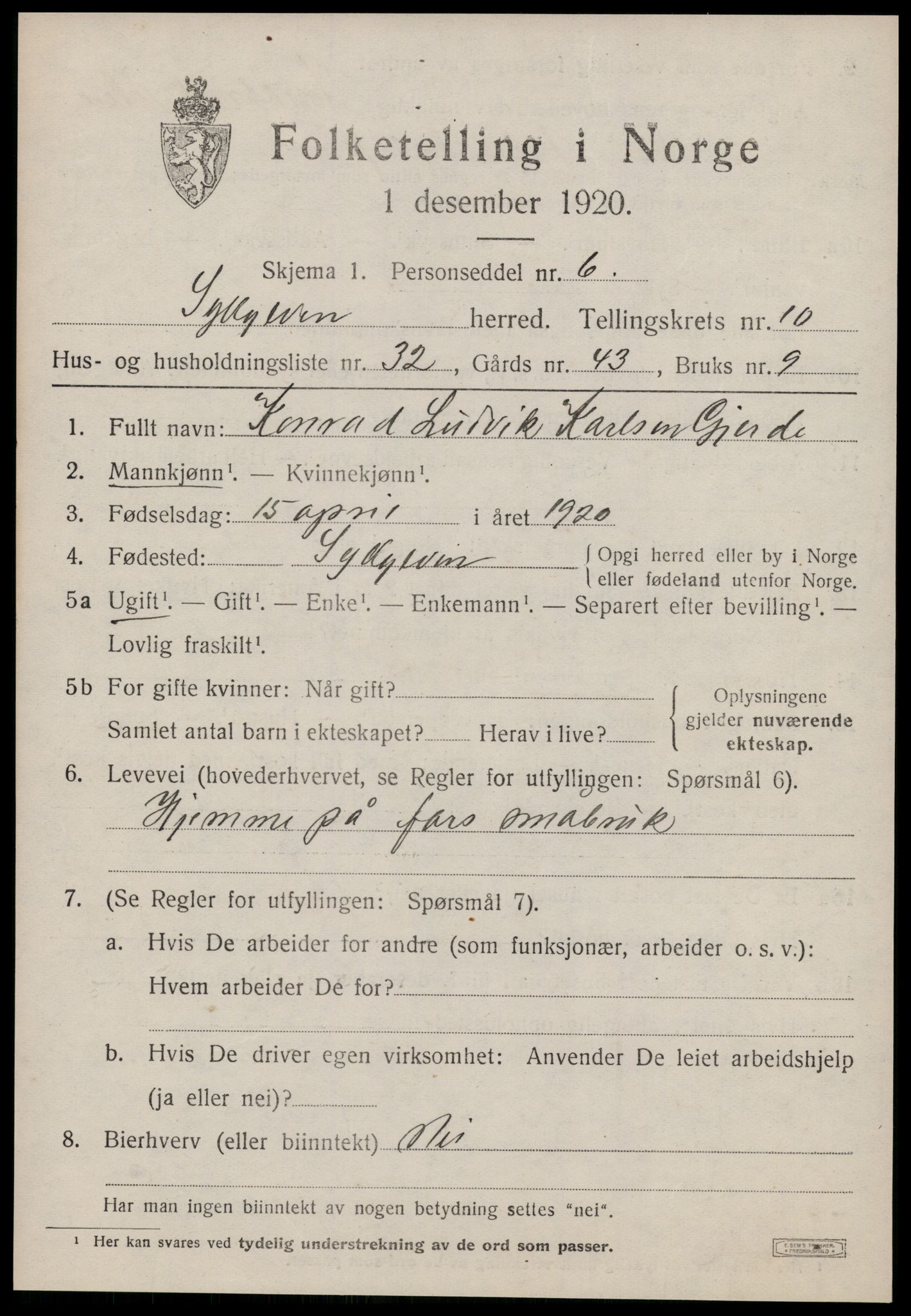 SAT, 1920 census for Sykkylven, 1920, p. 5395