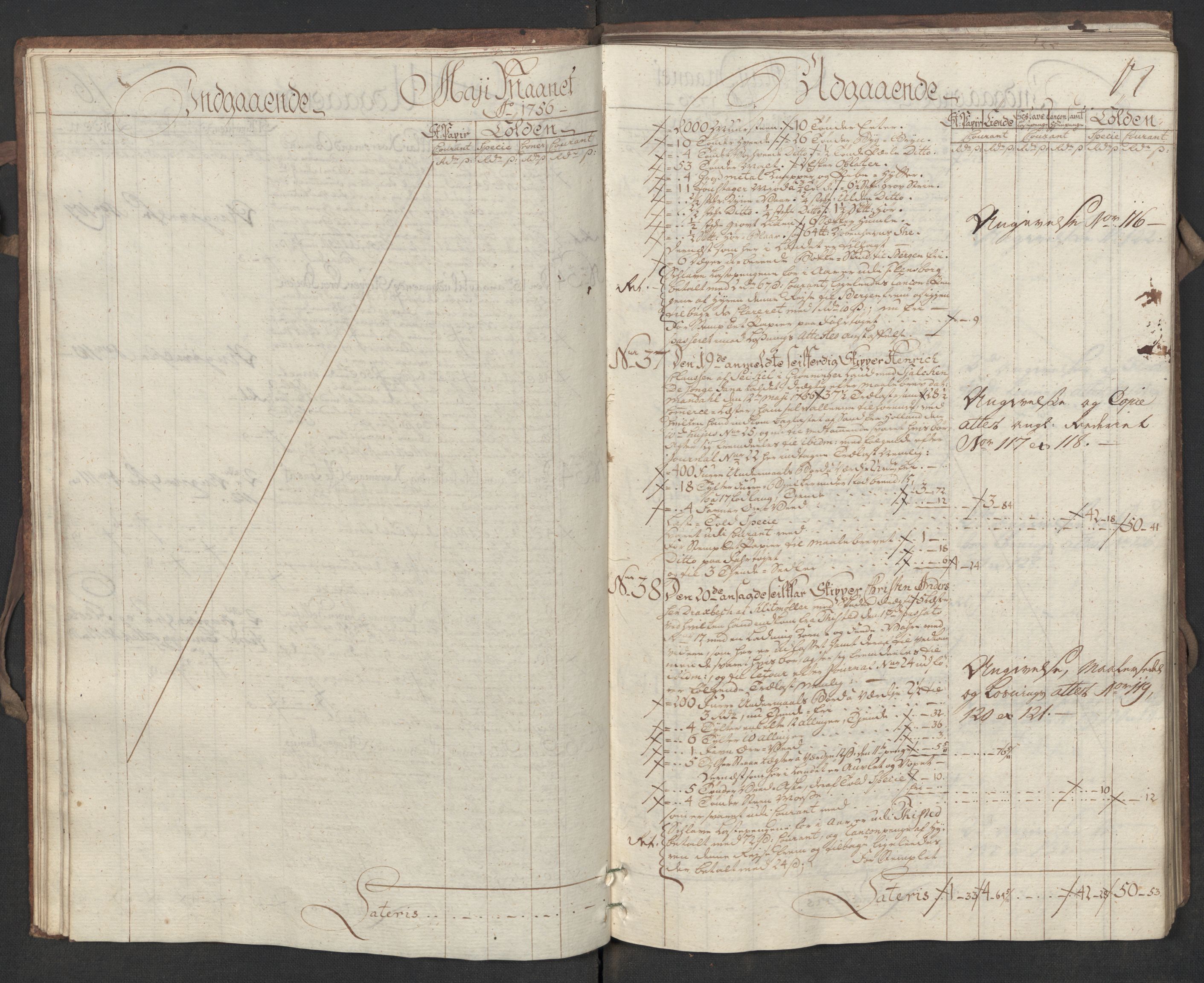 Generaltollkammeret, tollregnskaper, AV/RA-EA-5490/R17/L0017/0002: Tollregnskaper Mandal / Utgående hovedtollbok, 1756, p. 16b-17a